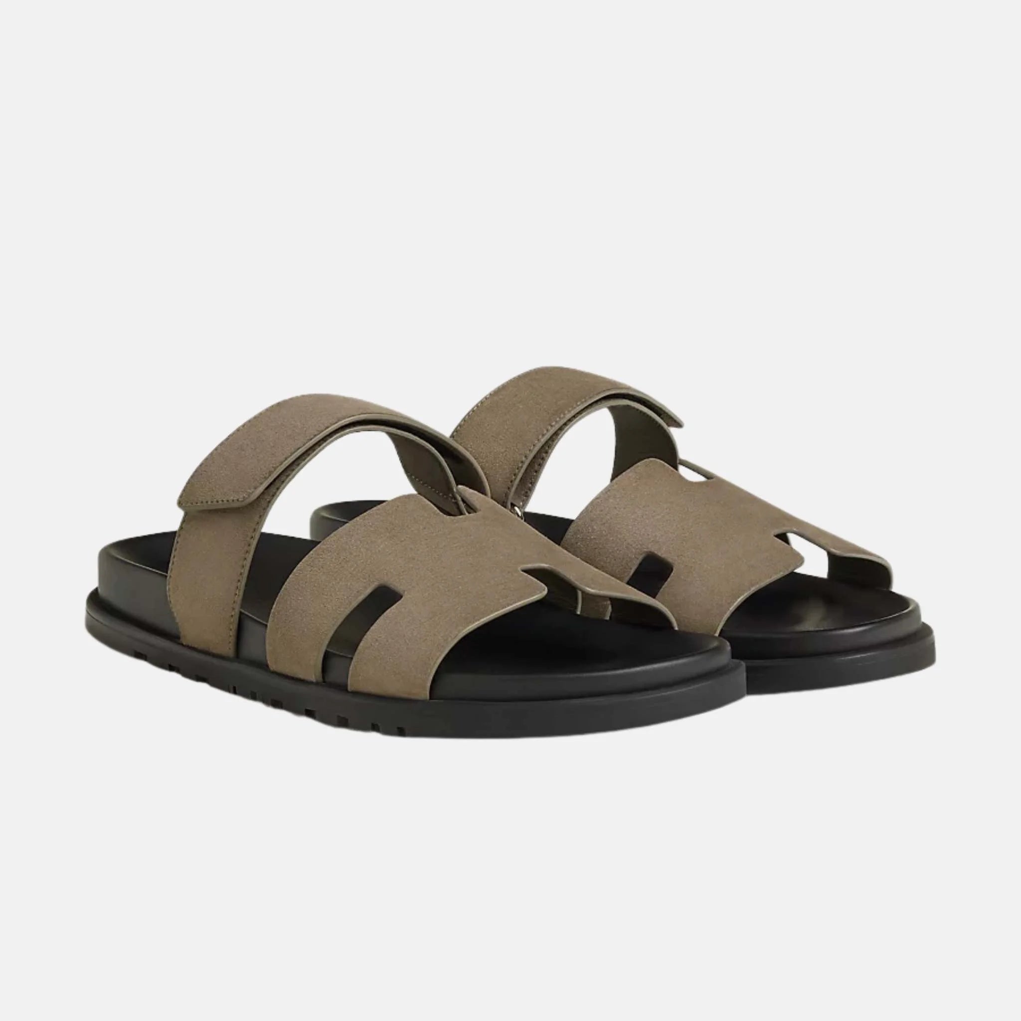 Hermes Chypre Sandals Suede Goatskin Men, Etoupe, Front