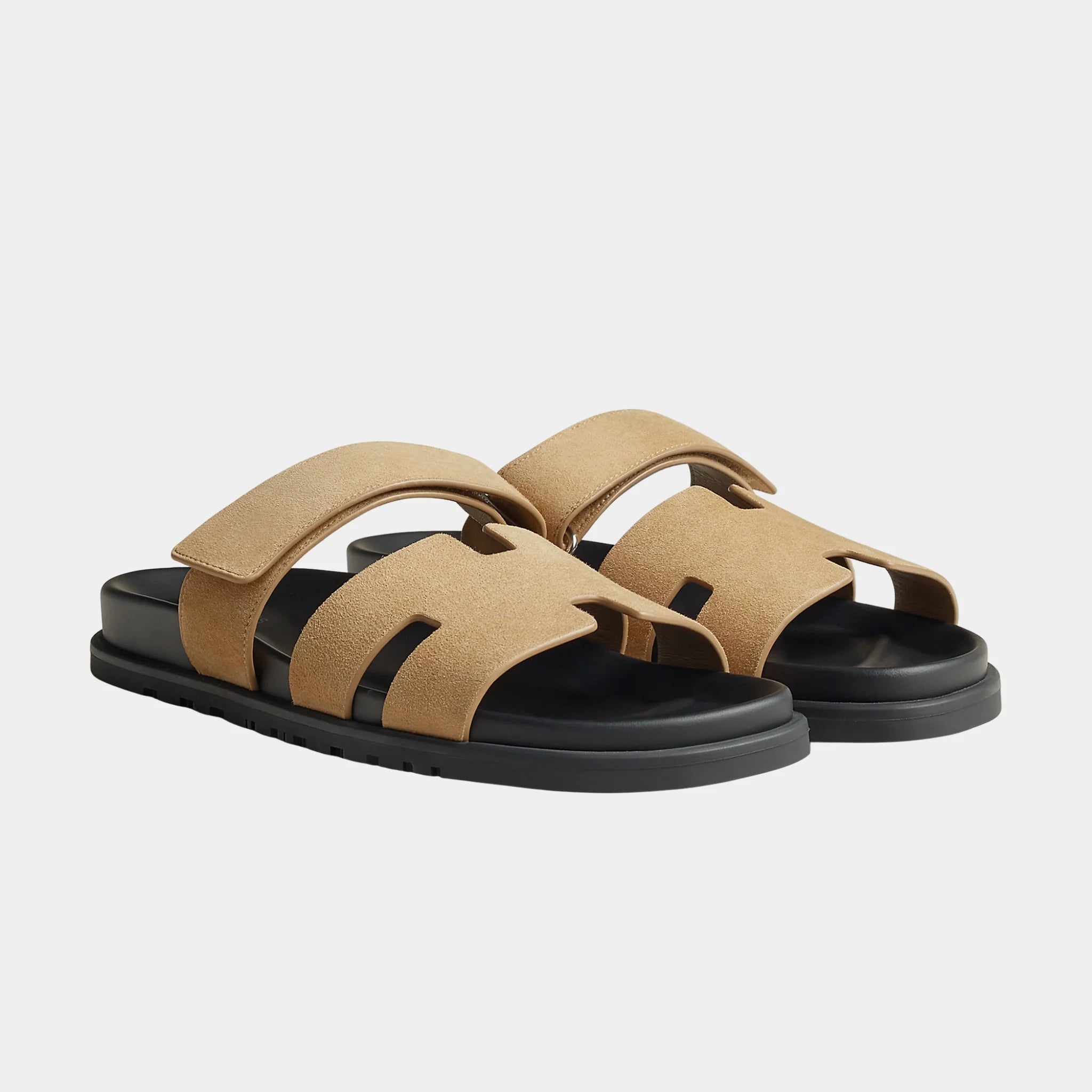 Hermes Chypre Sandals Suede Goatskin Men, Beige Albatre, Front