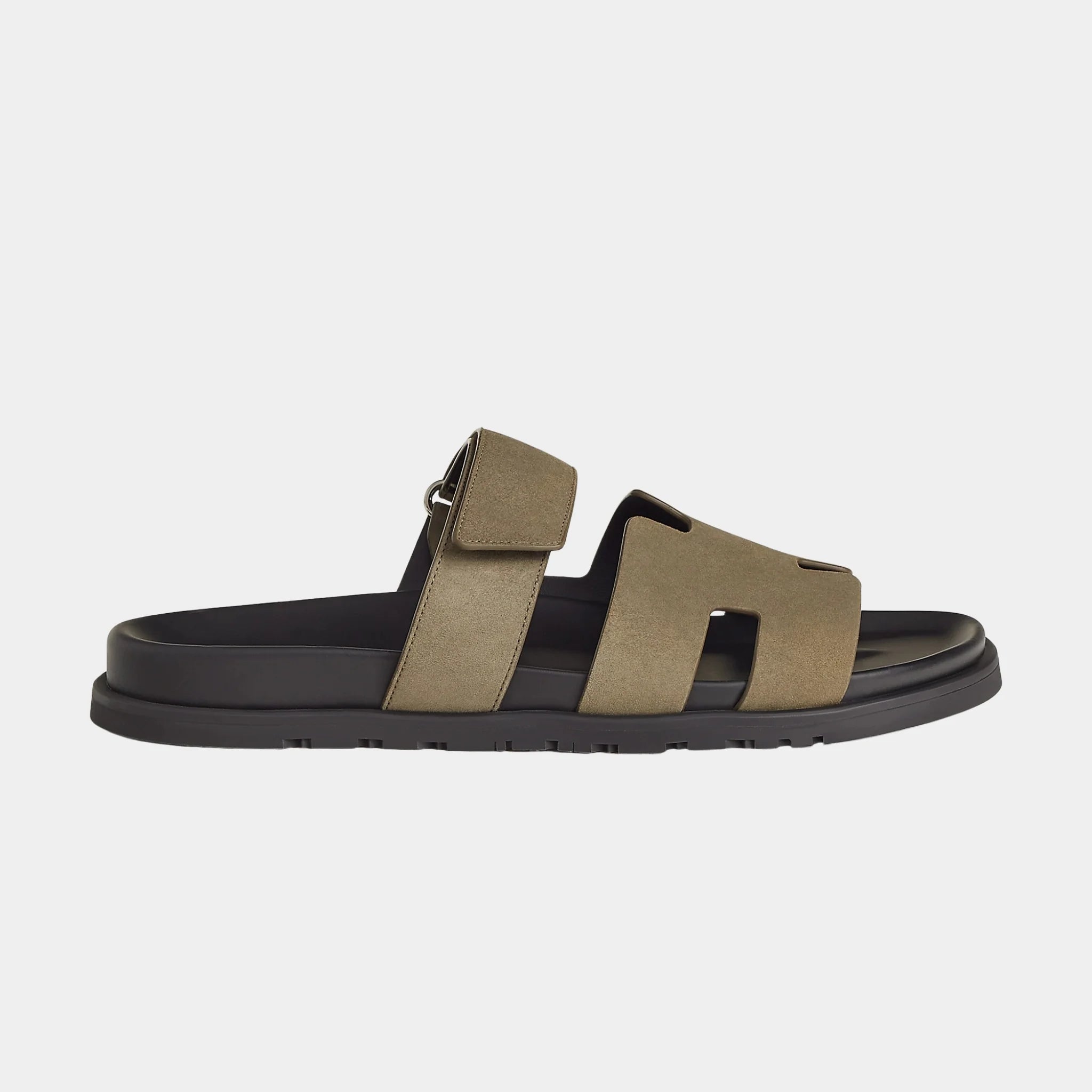 Hermes Chypre Sandals Suede Goatskin Men, vert toundra , Side