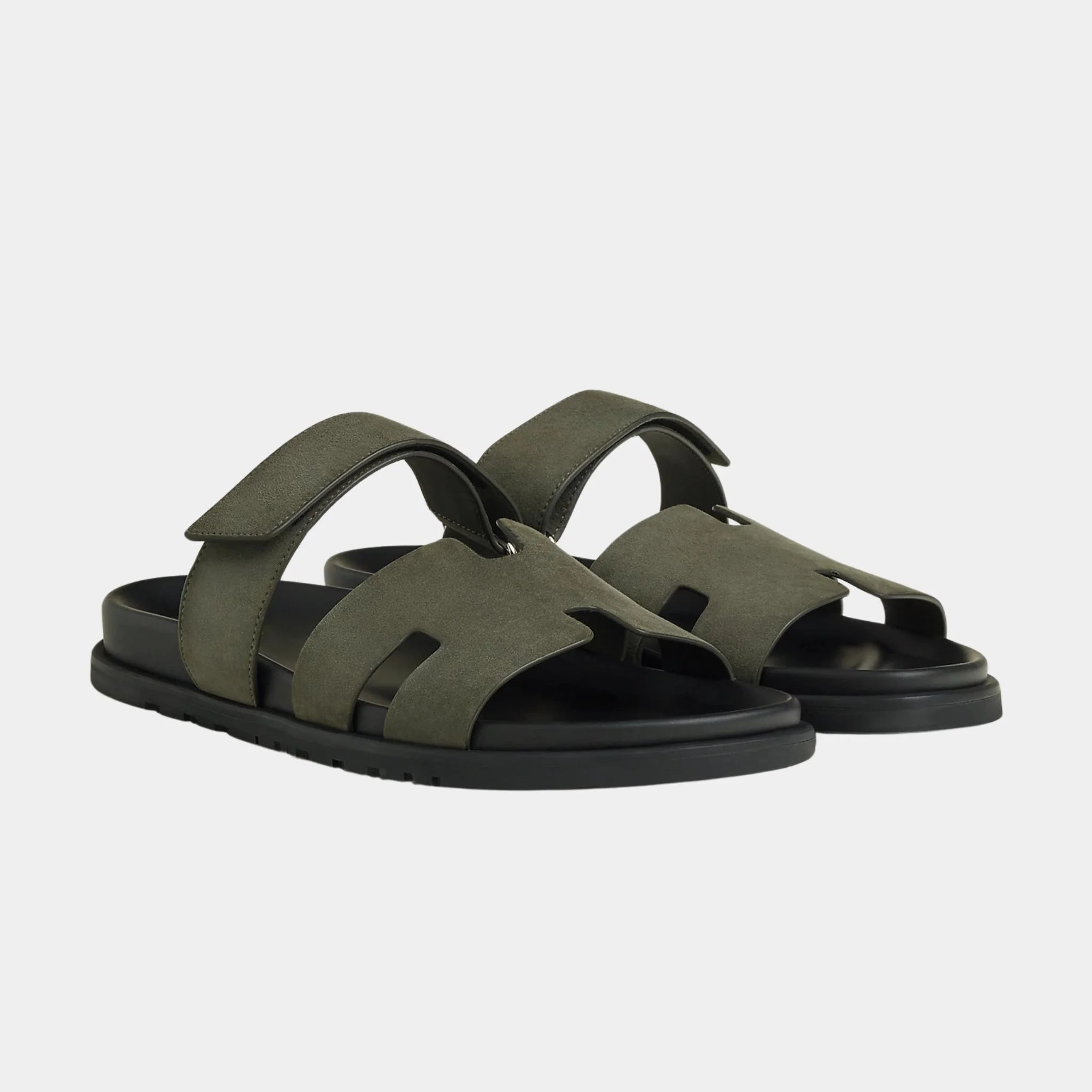 Hermes Chypre Sandals Suede Goatskin Men, Vert Foret, Front