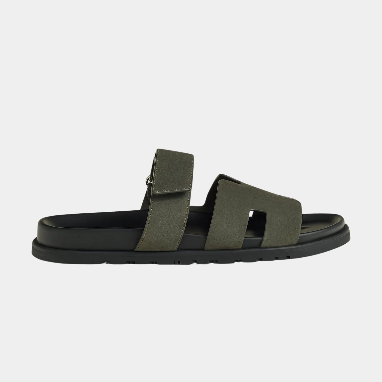Hermes Chypre Sandals Suede Goatskin Men, Vert Foret, Side