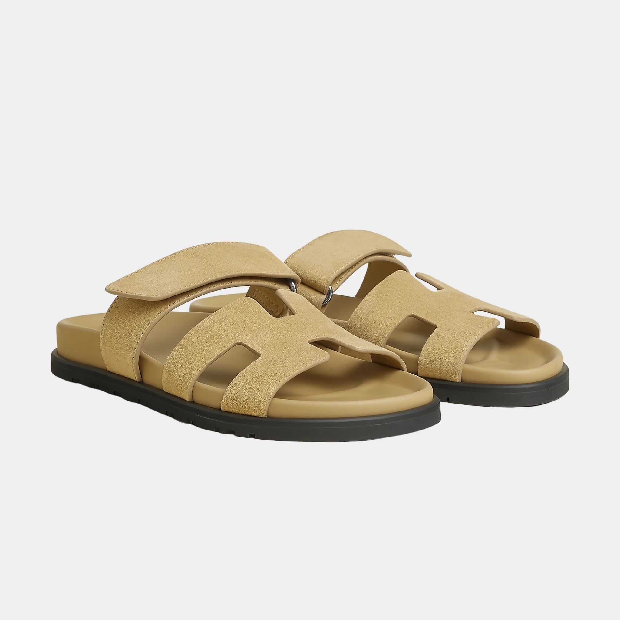 Hermes Chypre Sandals Suede Goatskin Women, Beige Albatre, Front