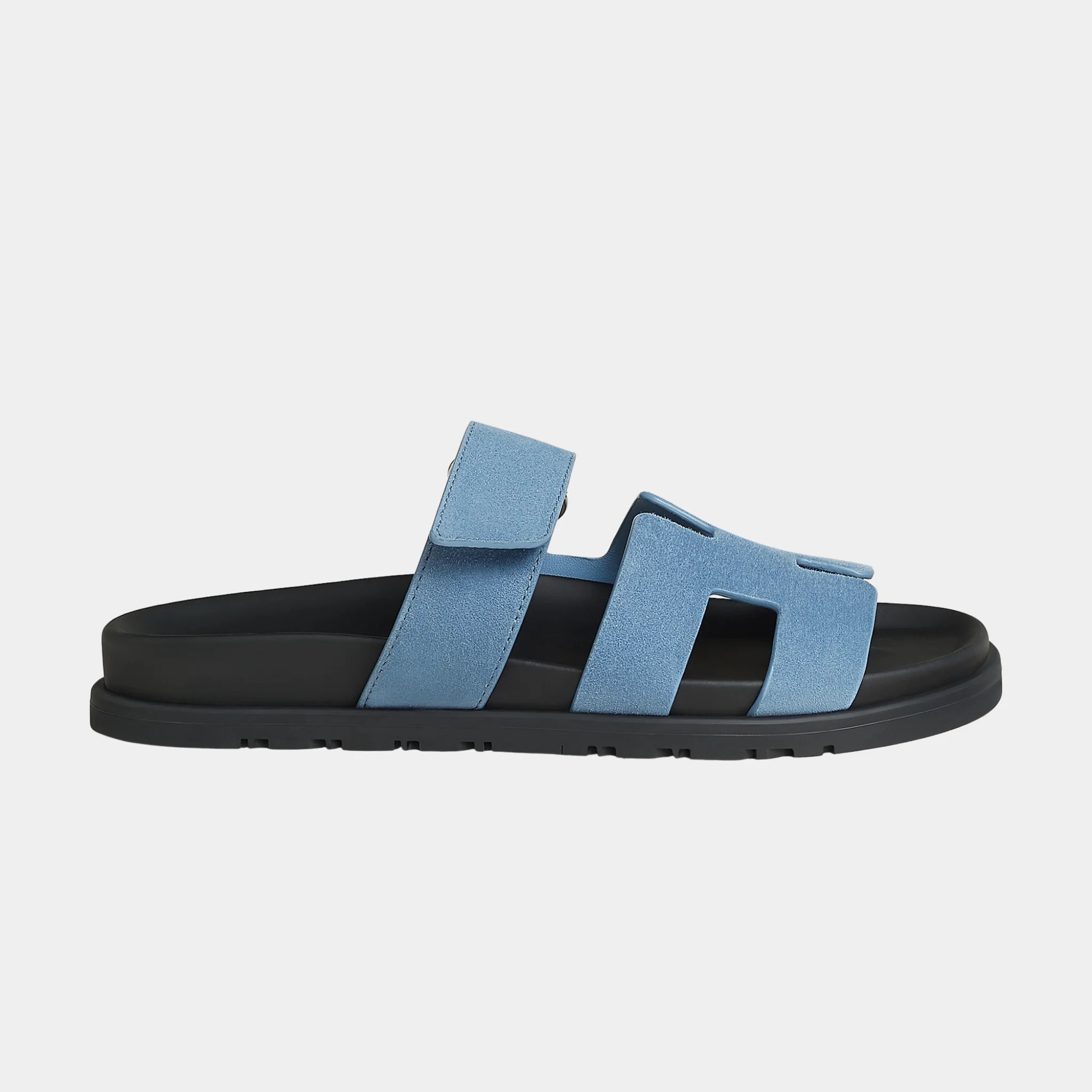 Hermes Chypre Sandals Suede Goatskin Women, Bleu Jean, Side