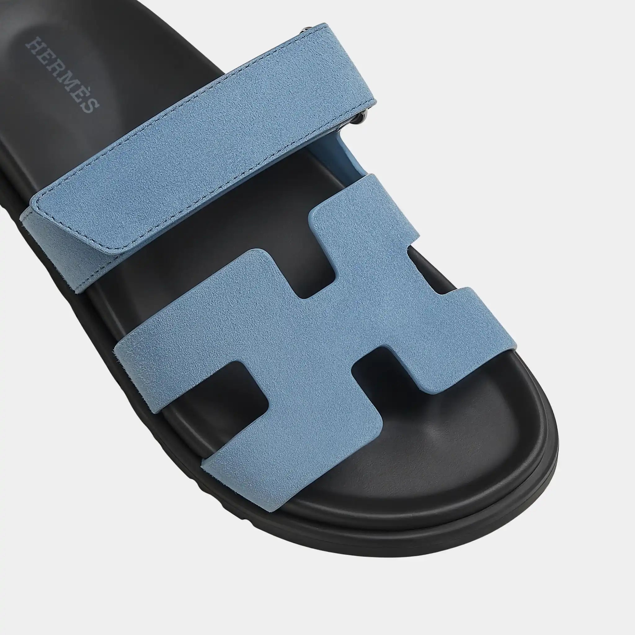 Hermes Chypre Sandals Suede Goatskin Women, Bleu Jean, Top