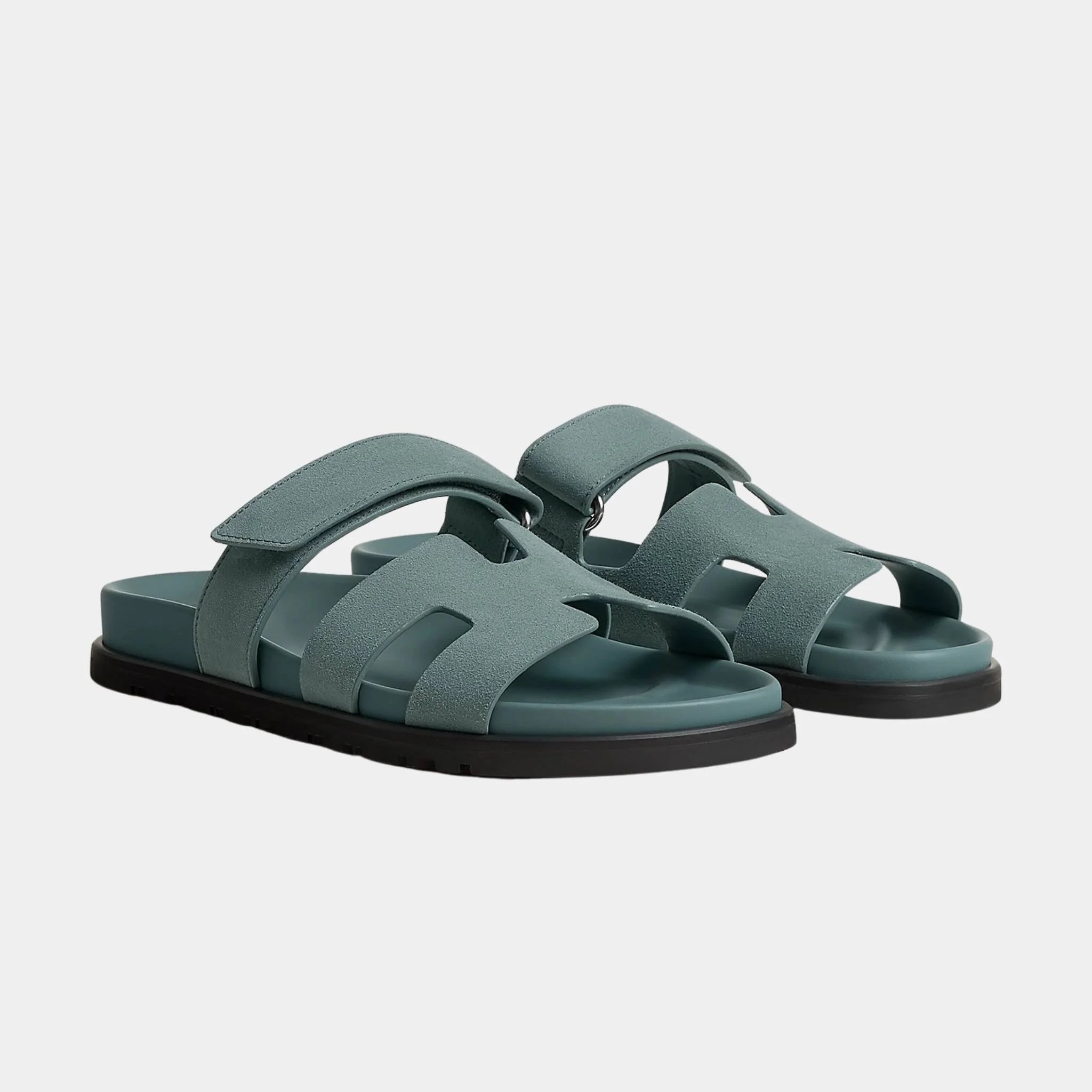 Hermes Chypre Sandals Suede Goatskin Women, Bleu Tonnerre, Front