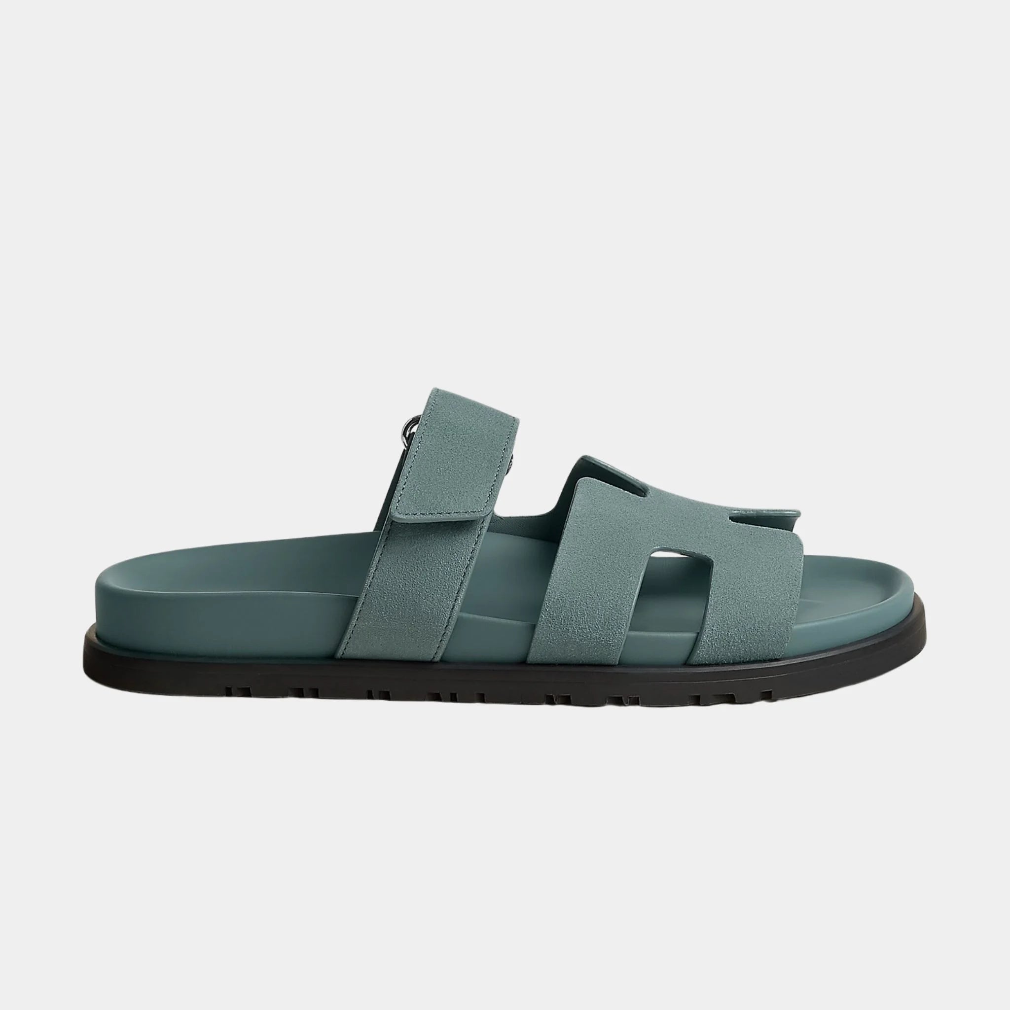 Hermes Chypre Sandals Suede Goatskin Women, Bleu Tonnerre, Side