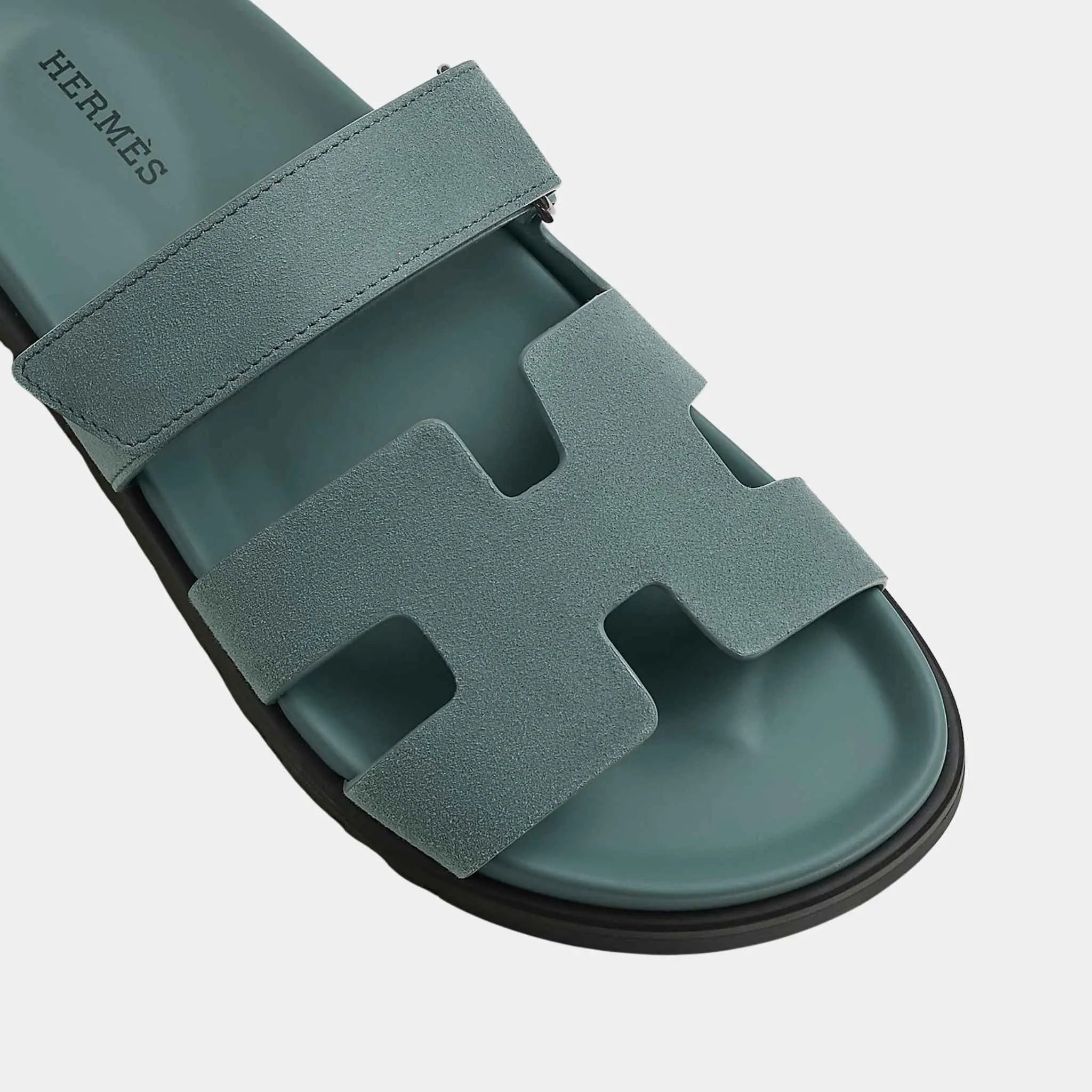 Hermes Chypre Sandals Suede Goatskin Women, Bleu Tonnerre, Top