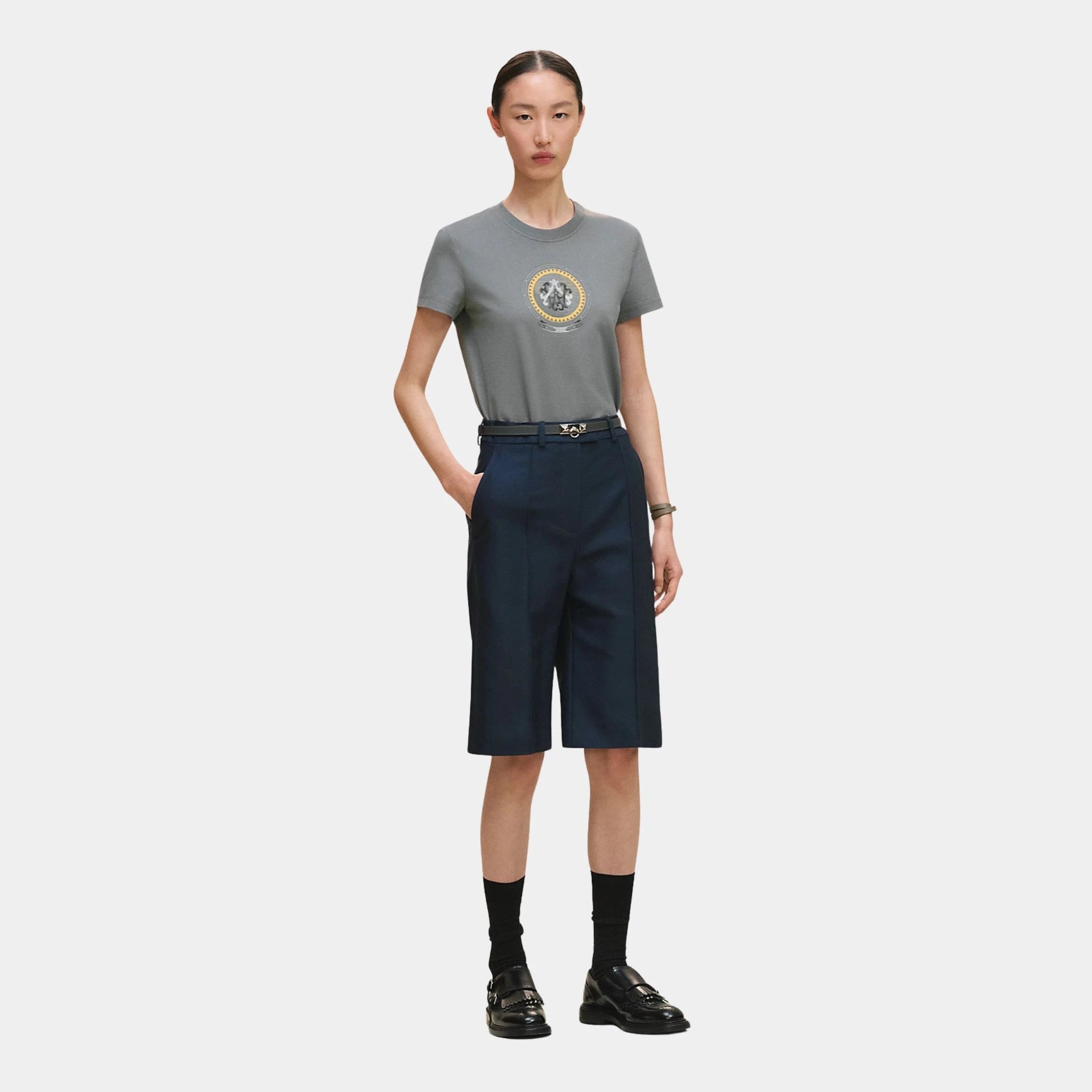 Hermes Coloriages de Jour Print Straight T-shirt, Gris Zephyr, Front