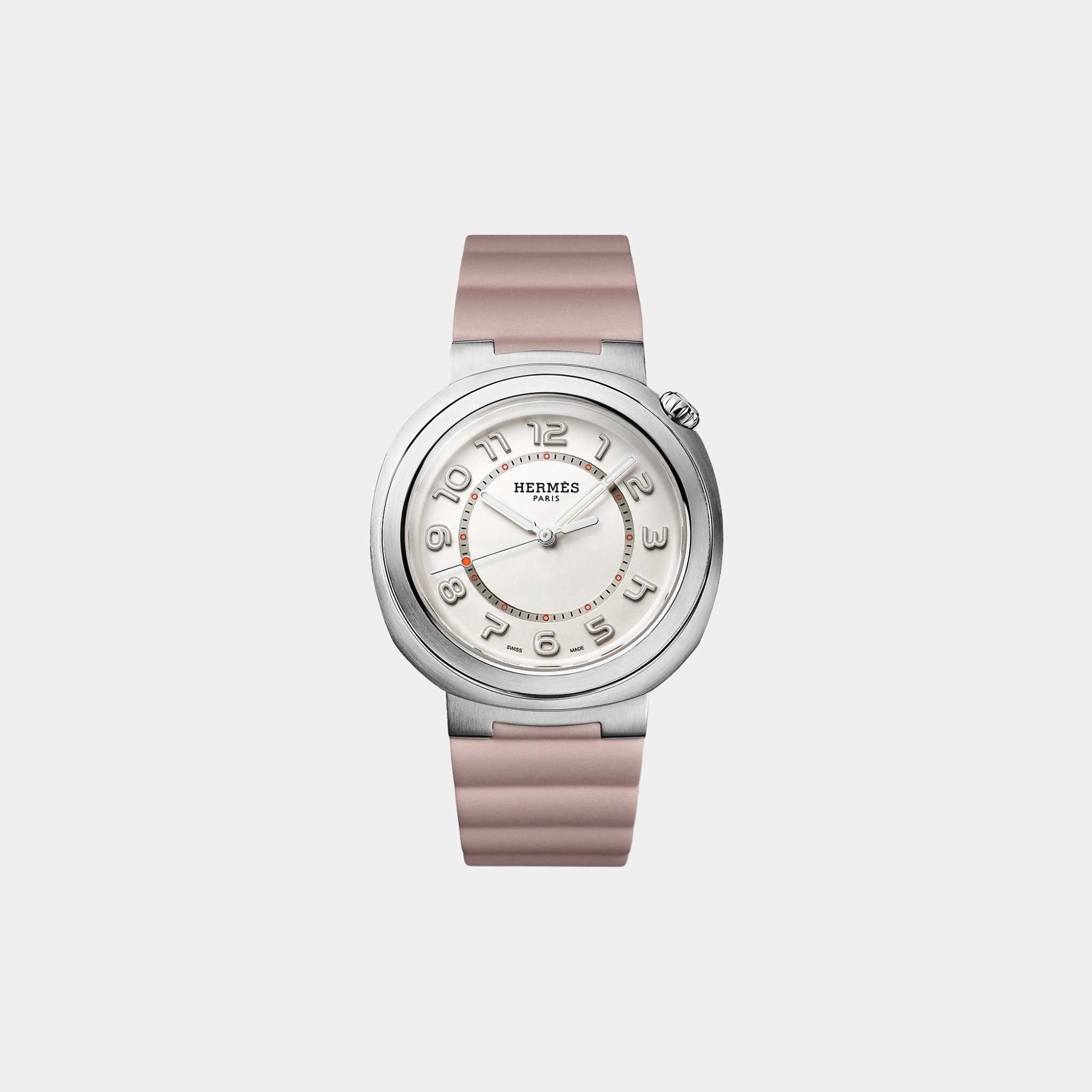 Hermes Cut 36 mm Steel Watch With Glycine Rubber Strap, Front