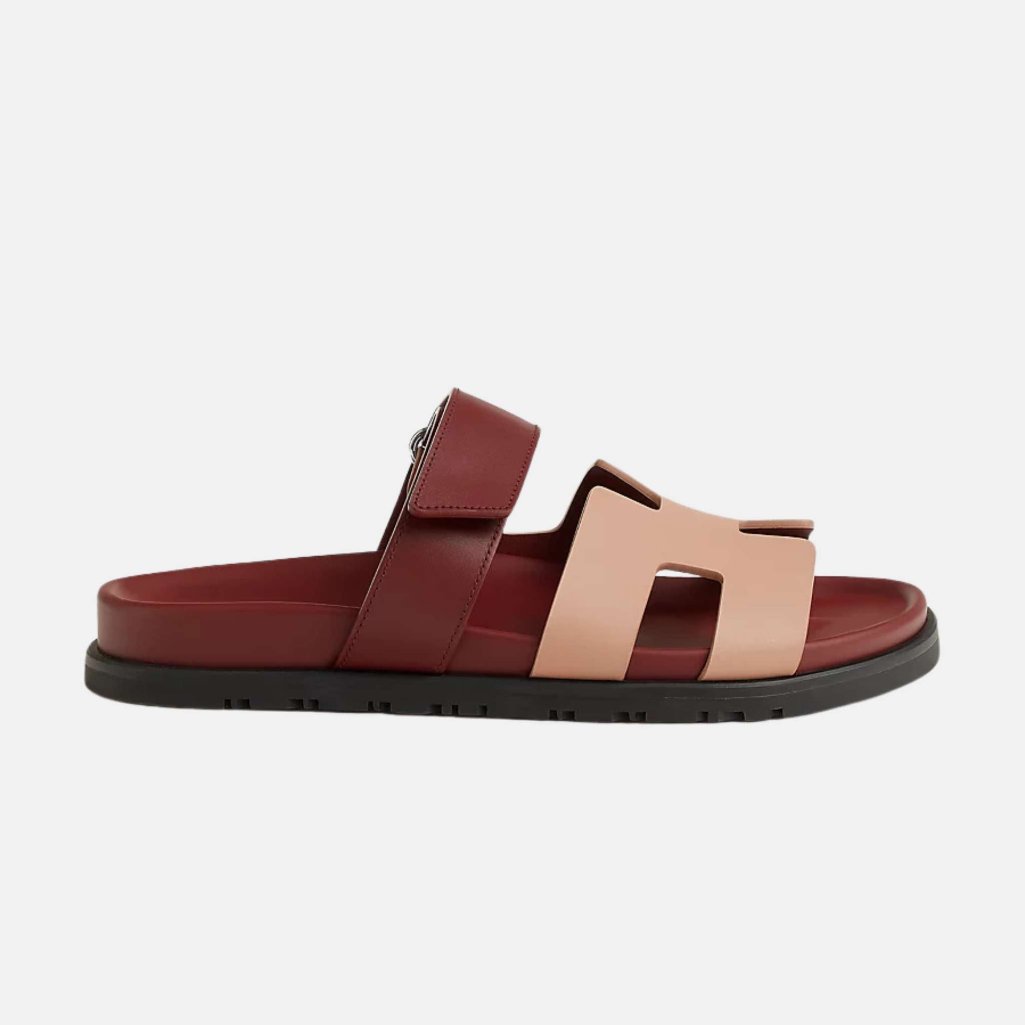 Hermes Chypre Sandals Duo Tone Calfskin Women, Peige Perlino, Red H, Side