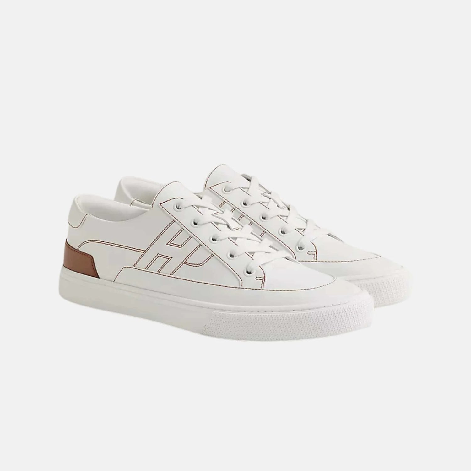 Hermes Deep Sneaker Calfskin White/Gold , Side & Front