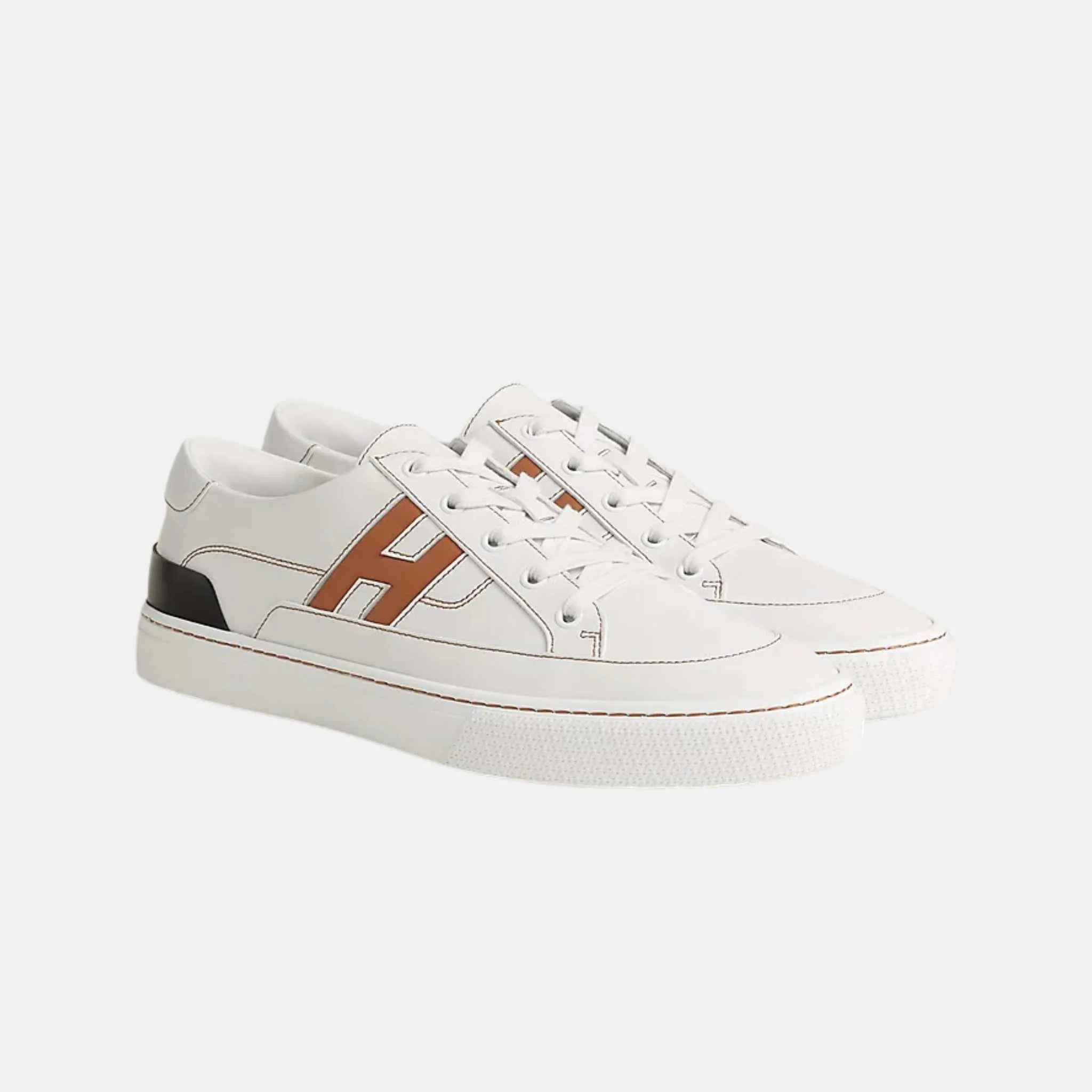 Hermes Deep Sneaker Calfskin White/Natural, Side & Front