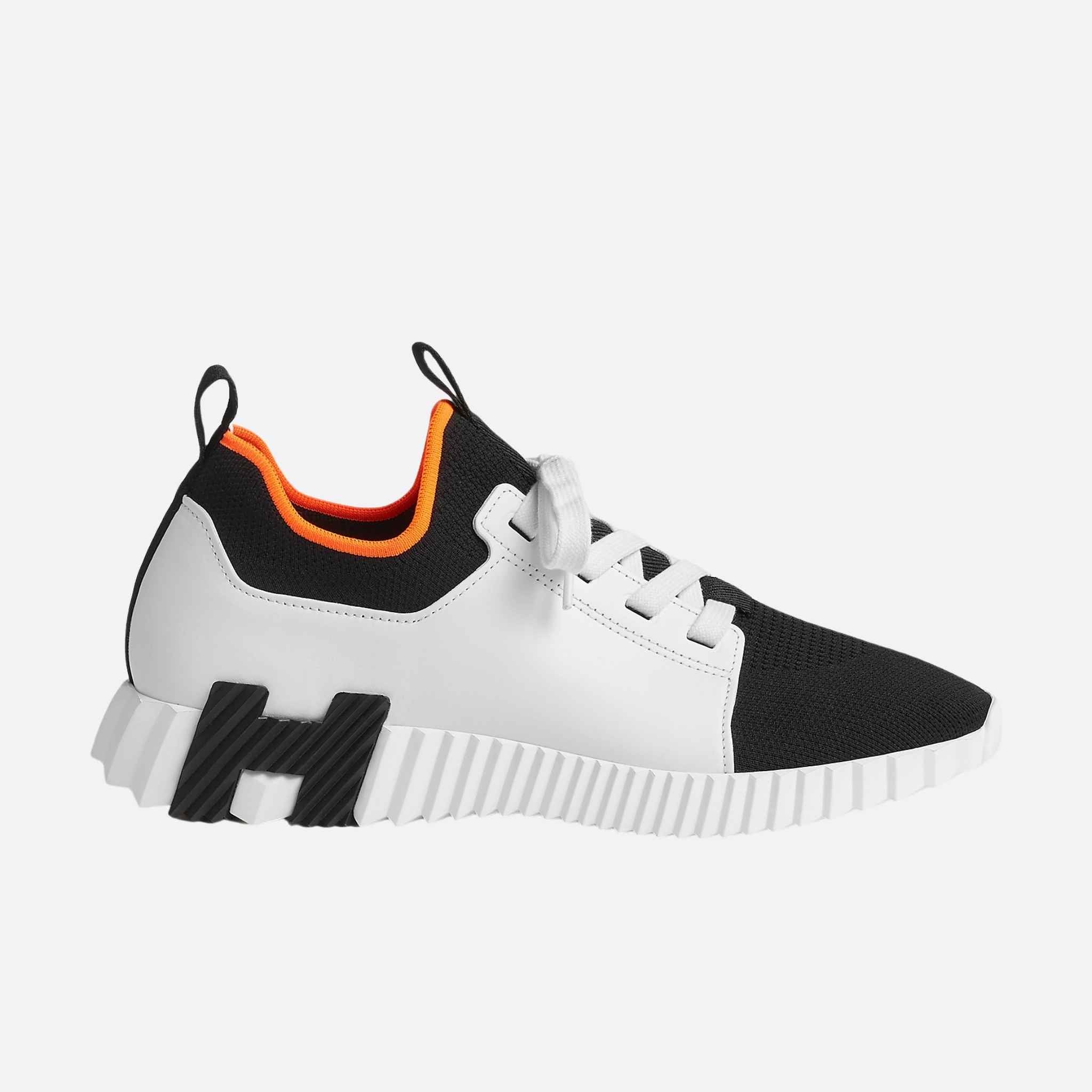 Hermes Depart Slip-On Bouncing Sneaker Knit Calfskin Men, Noir Blanc, Side