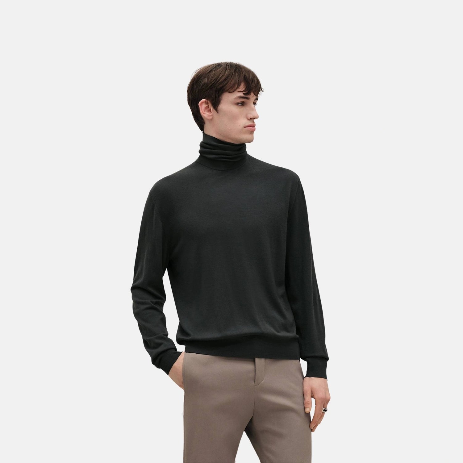 Hermes Detail H Turtleneck Sweater, Vert Chrome, Front