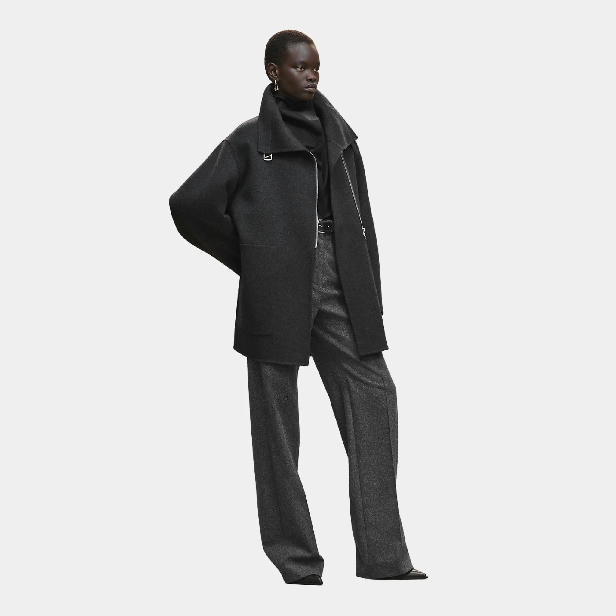 Hermes Double-sided Cashmere Coat with Felt and Leather Details, Side