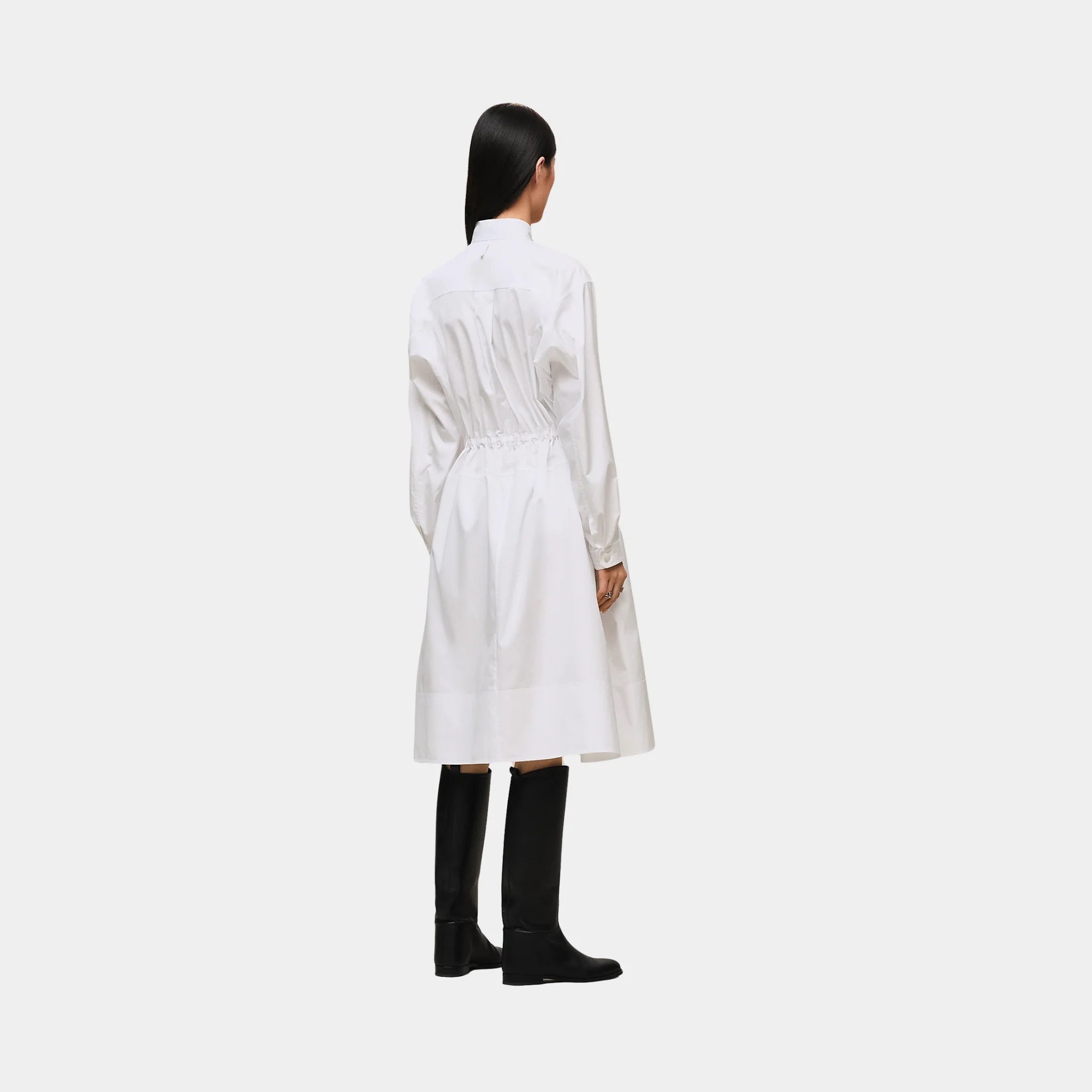 Hermes Drawstring Dress in Cotton Twill, Blanc, Back