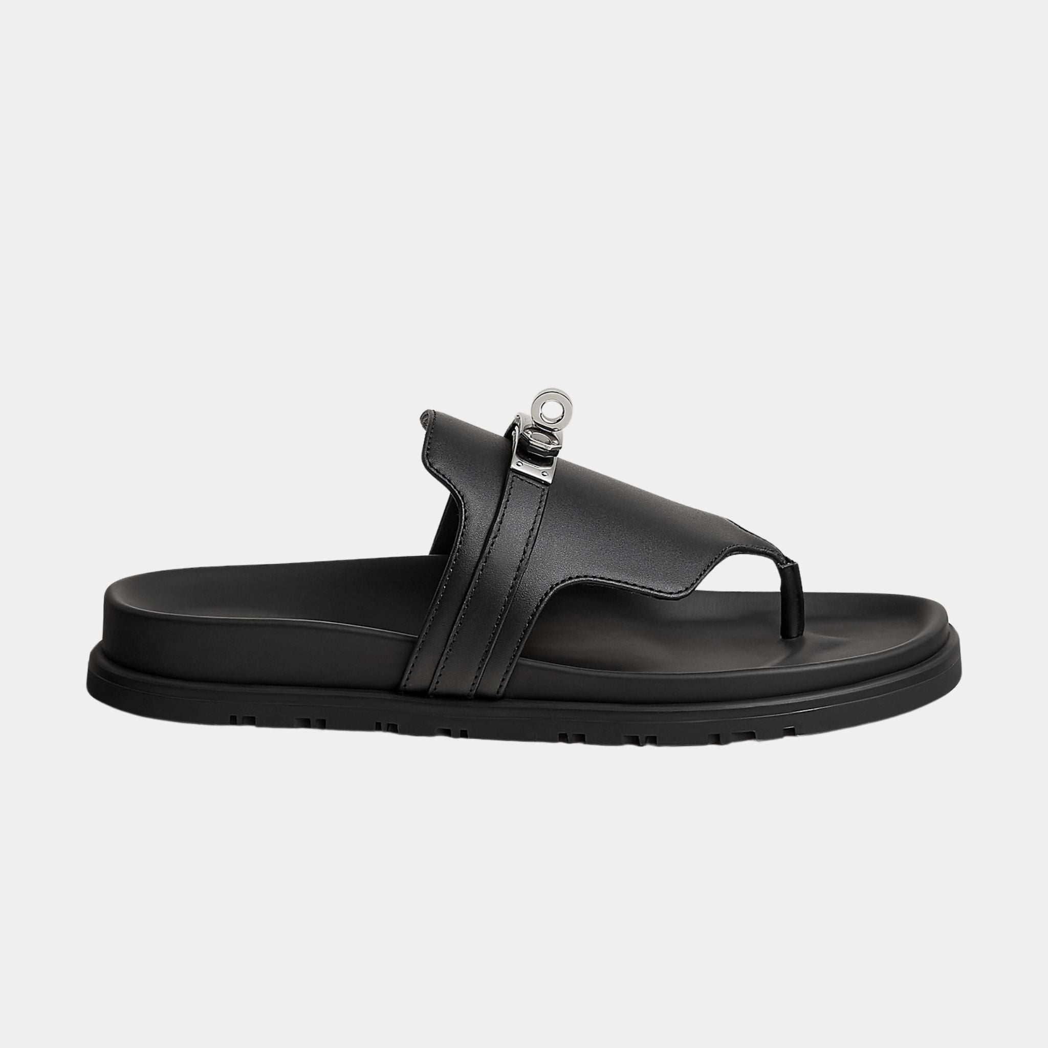 Hermes Empire Sandals in Suede Goatskin, Black, Side