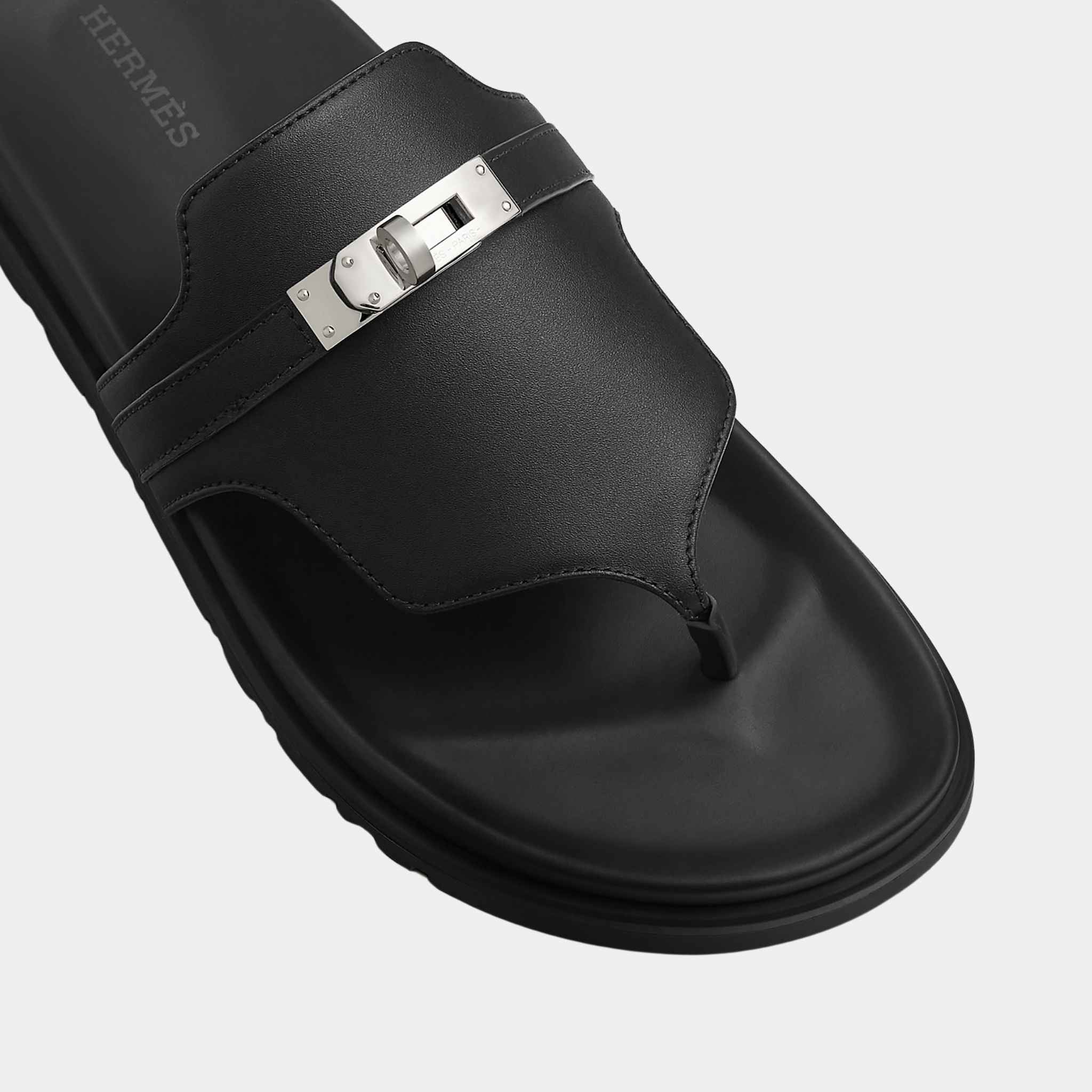 Hermes Empire Sandals in Suede Goatskin, Black, Top