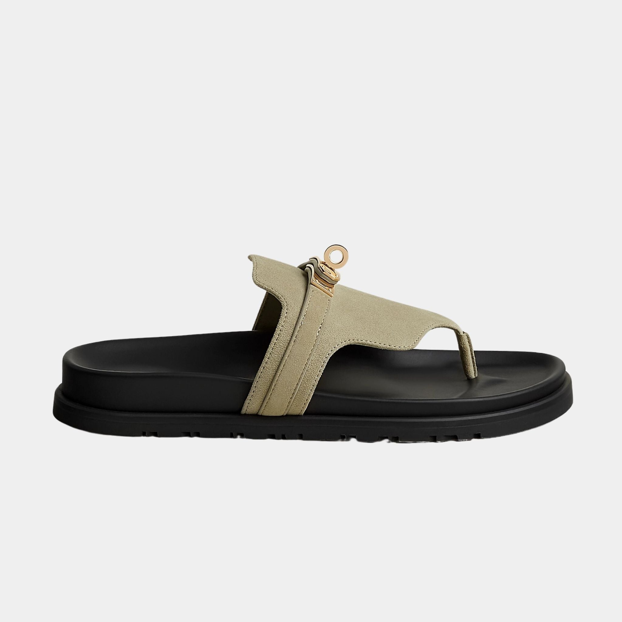 Hermes Empire Sandals in Suede Goatskin, Mosaic Green, Side