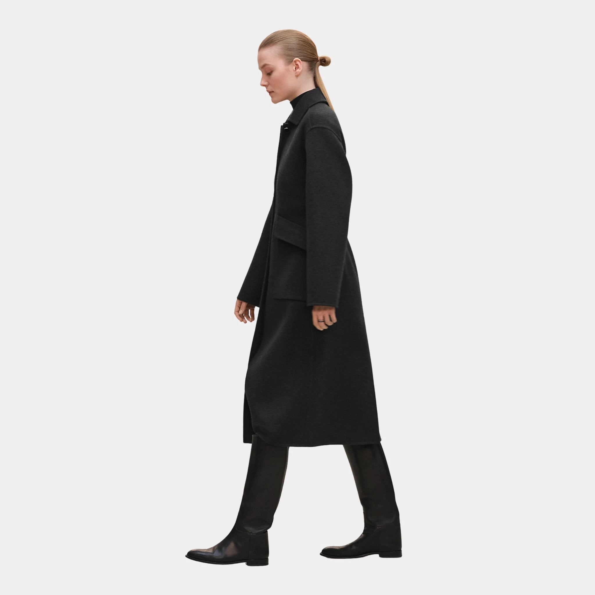 Hermes Equestrian Long Jacket in Double-sided Cashmere, Gris Volcanique, Side