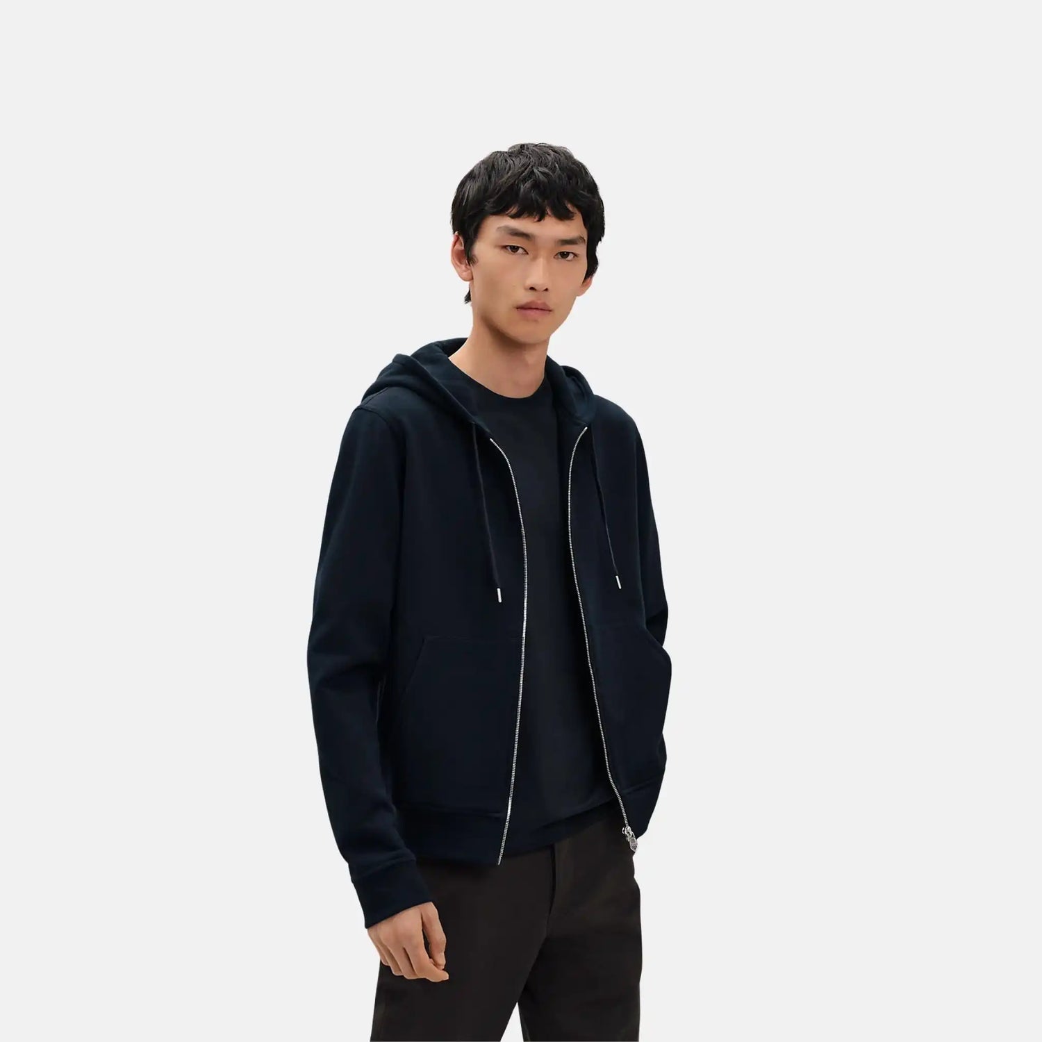 Hermes Ex-Libris Hooded Sweater with Silk Detail, Marine, Front