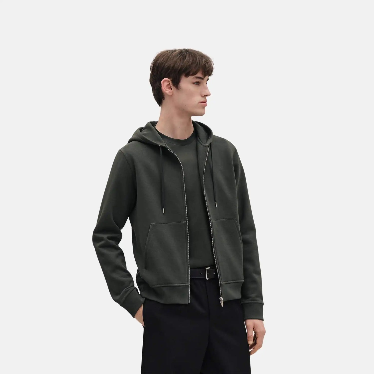 Hermes Ex-Libris Hooded Sweater with Silk Detail, Vert Chrome, Front