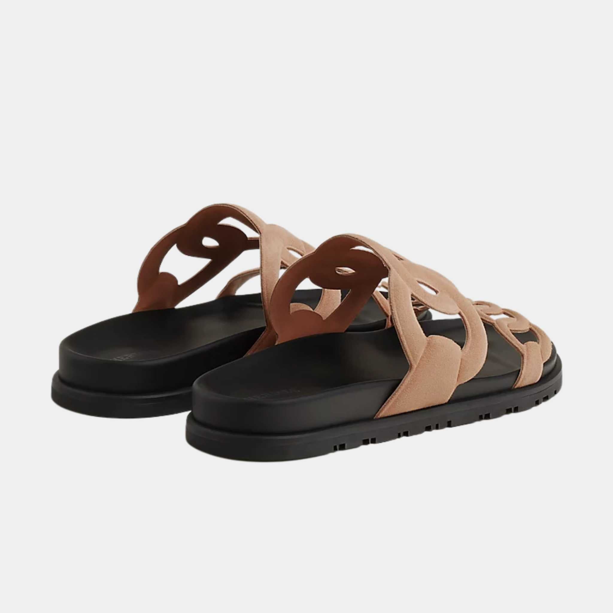 Hermes Extra Sandals Suede Goatskin, Beige Pearl, Rear and Side