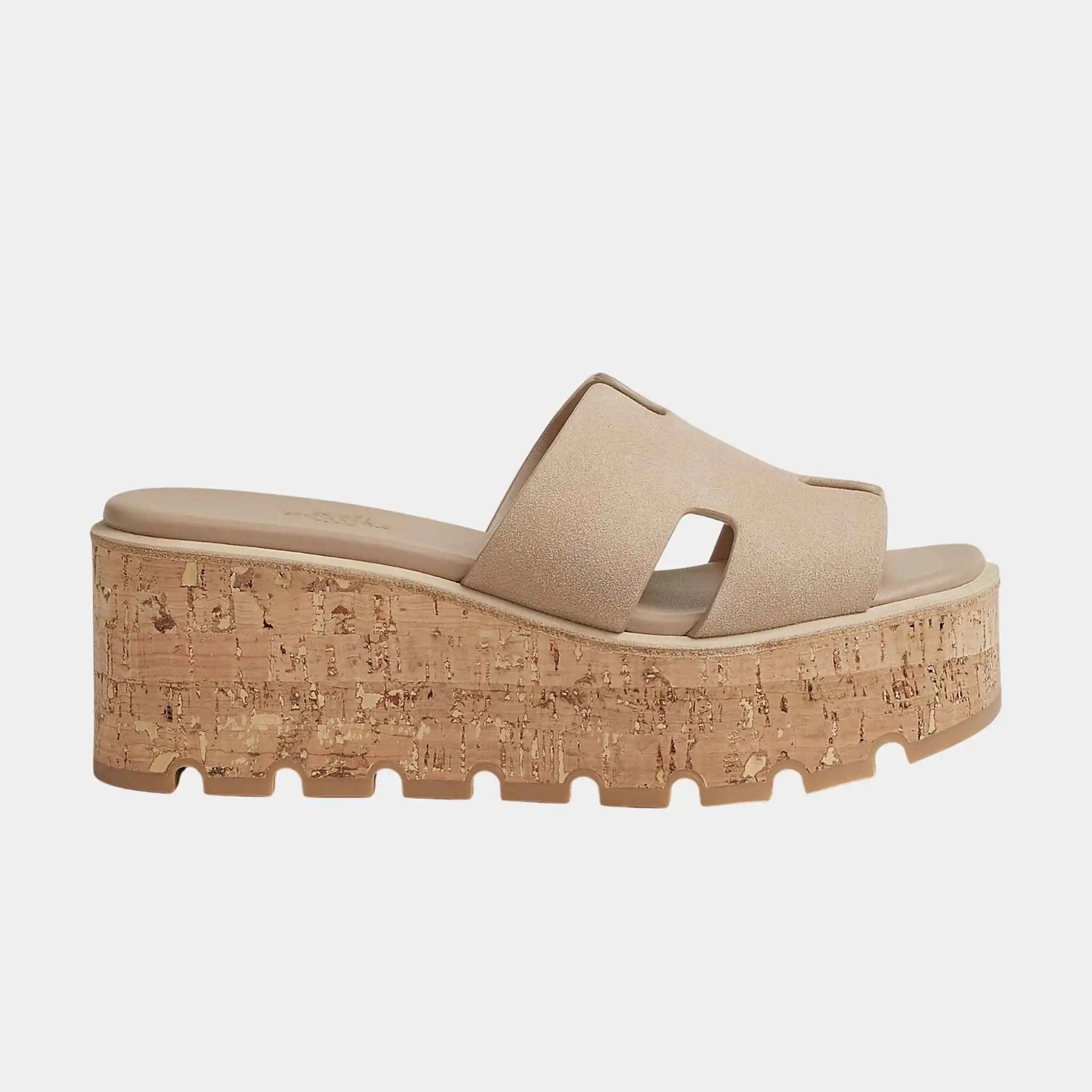 Hermes Eze 30 Sandals Suede Goatskin, Rouge Tomette, Beige Camel, Side
