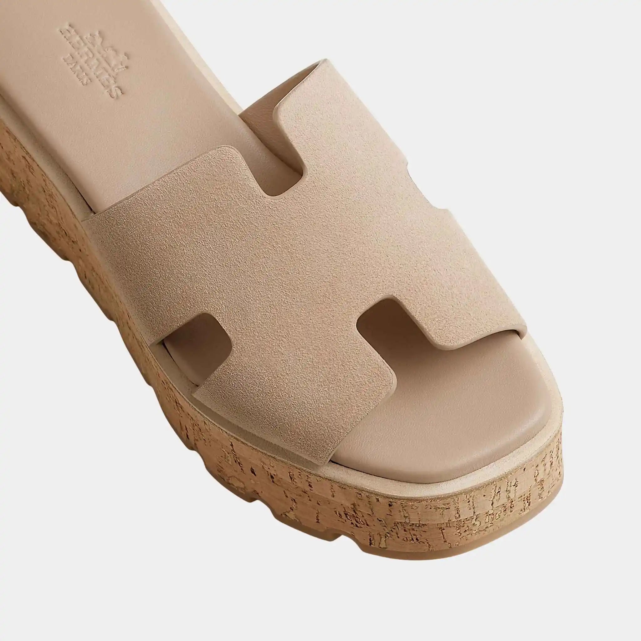 Hermes Eze 30 Sandals Suede Goatskin, Rouge Tomette, Beige Camel, Top