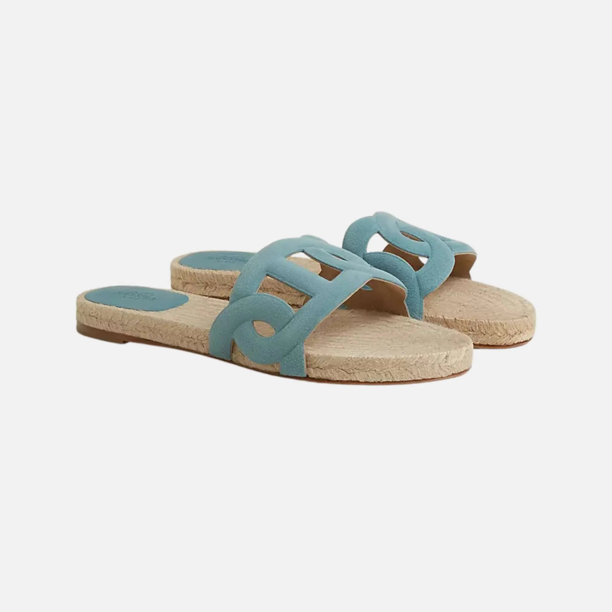Hermes Famous Espadrilles Suede Goatskin, Bleu Citadin , Side & Front