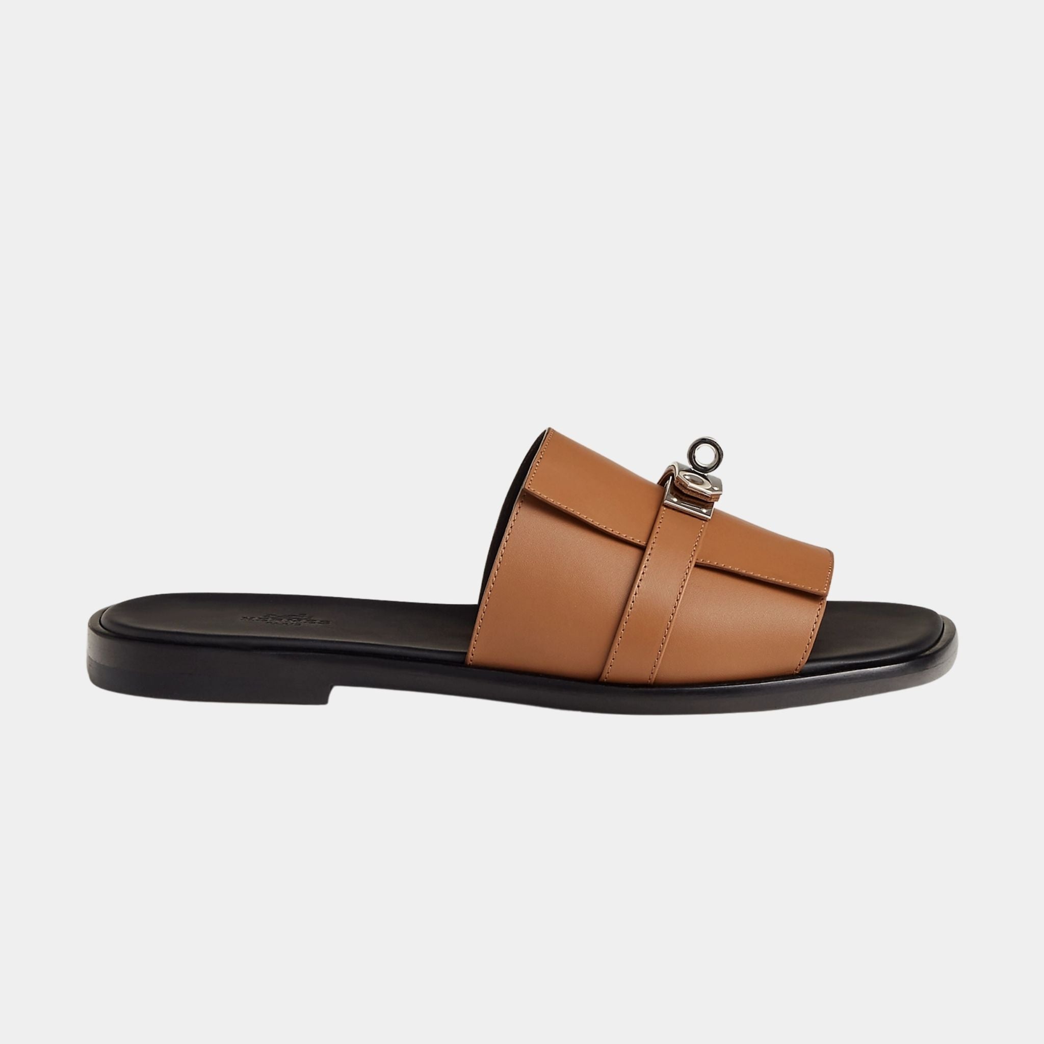 Hermes Gabriel Sandals Calfskin with Palladium Plated Kelly Buckle, Naturel, Side