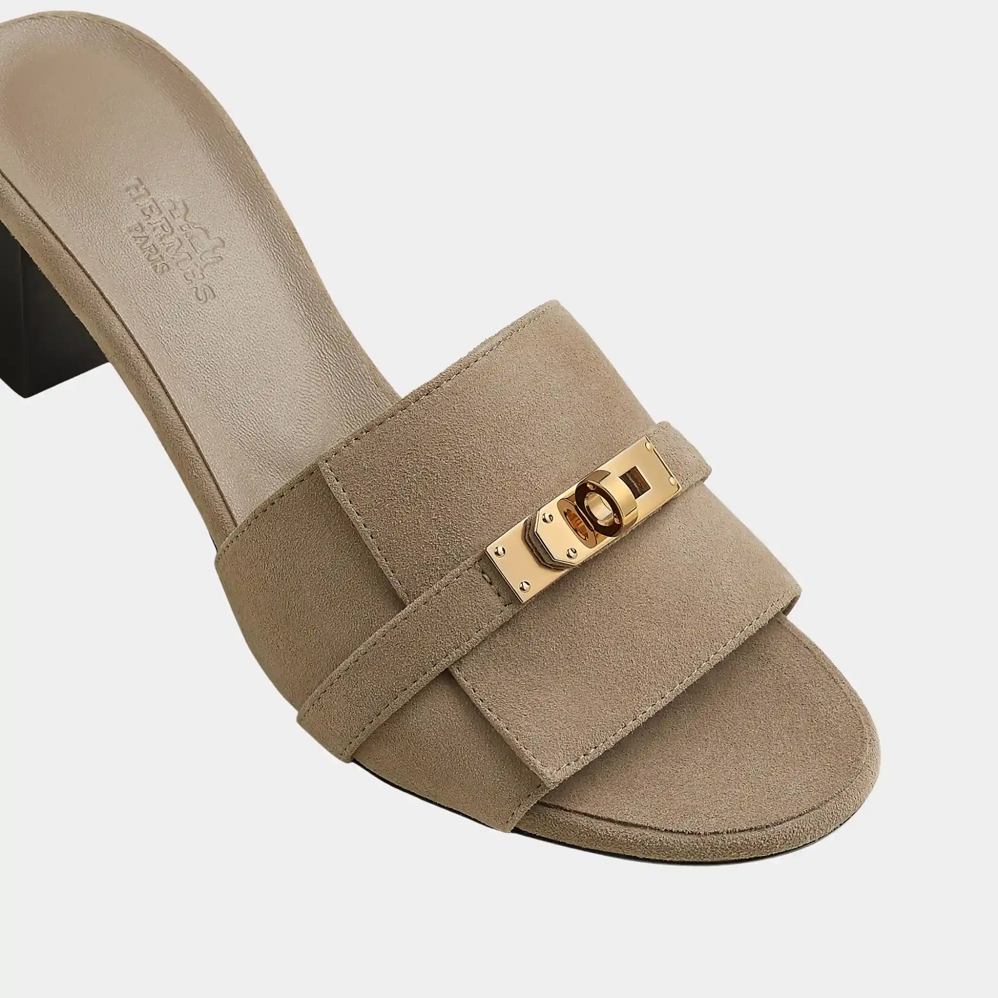 Hermes Gigi 50 Sandals Suede Goatskin, Beige Sable, Top