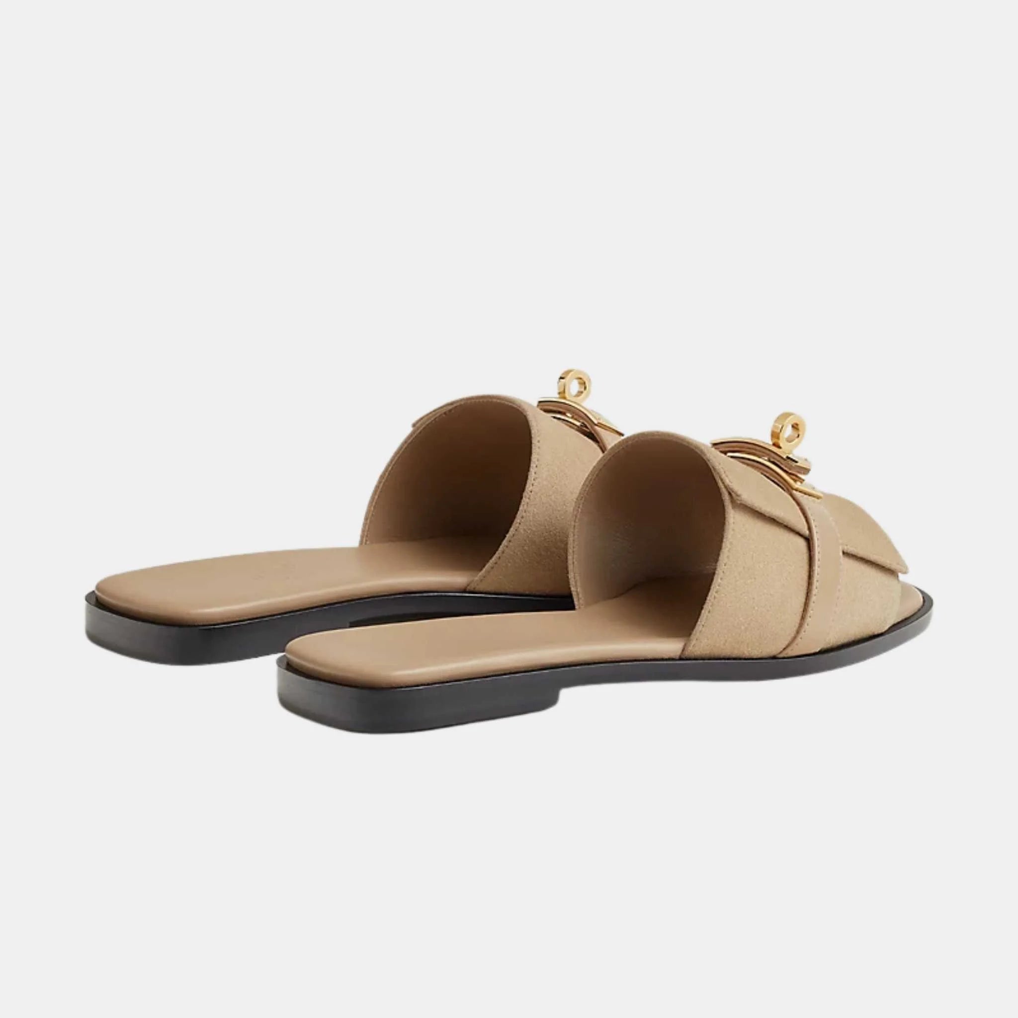 Hermes Giulia Sandals Goat Suede, Beige Linen, Back