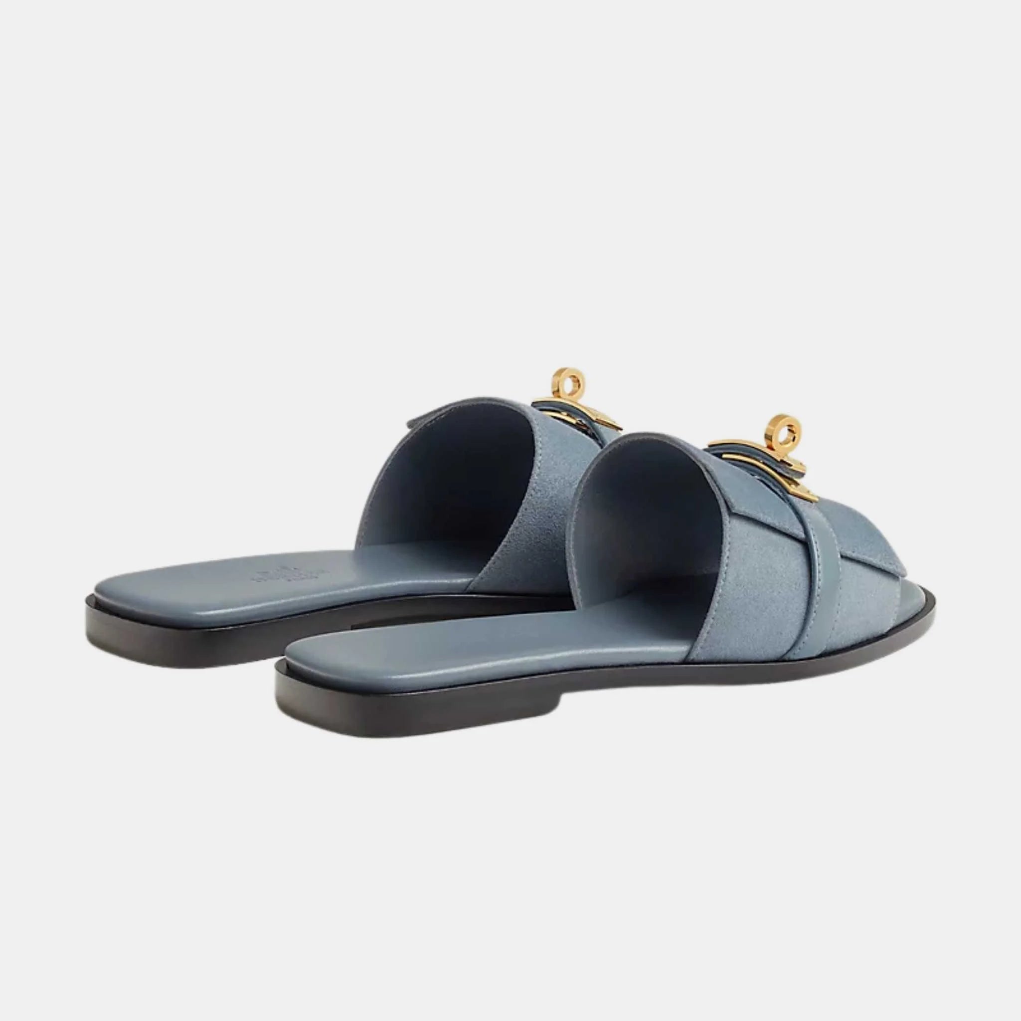 Hermes Giulia Sandals Goat Suede, Blue Pomace, Back