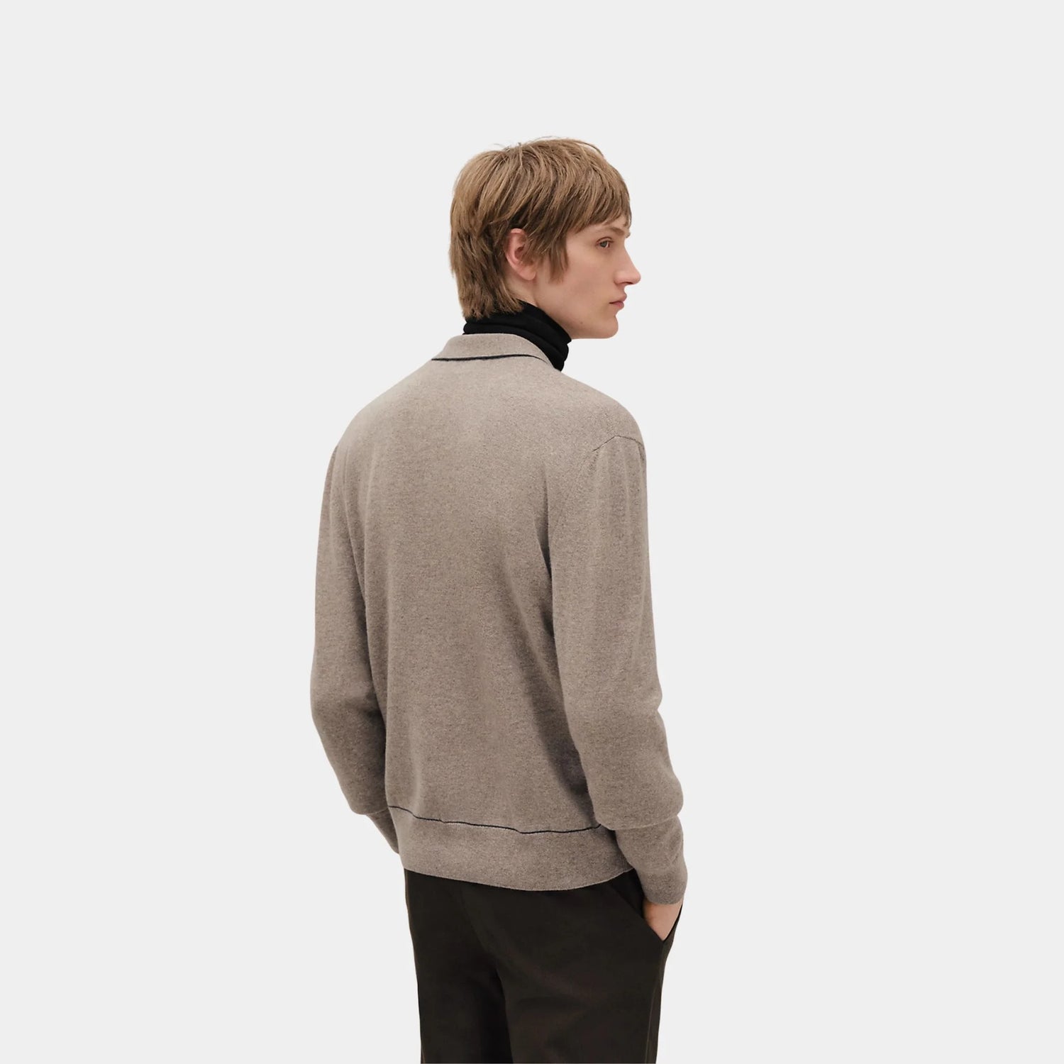 Hermes H bartack Button-down Cashmere Cardigan, Gravier, Back