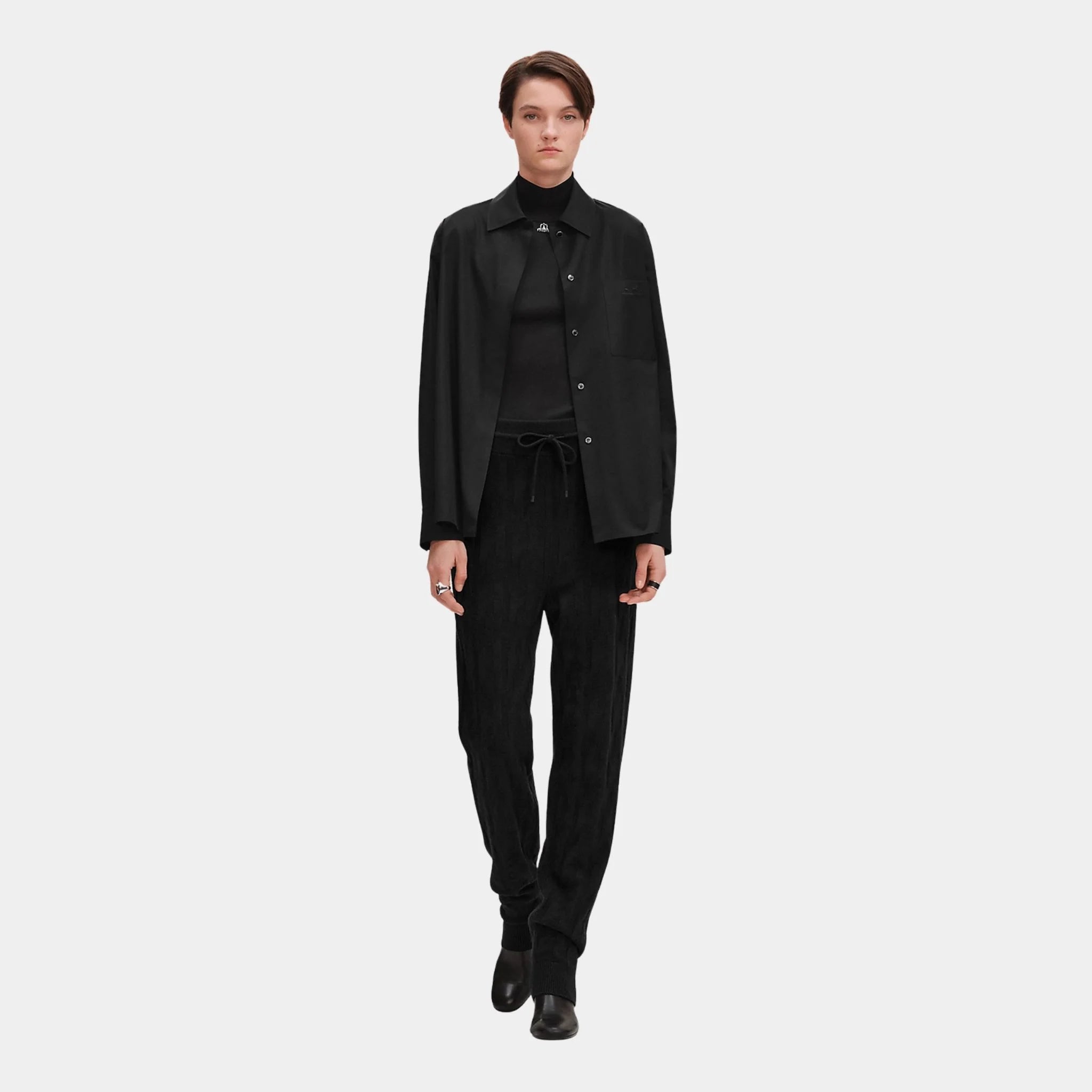 Hermes H Jogging Pants in Plain Wool, Noir, Front
