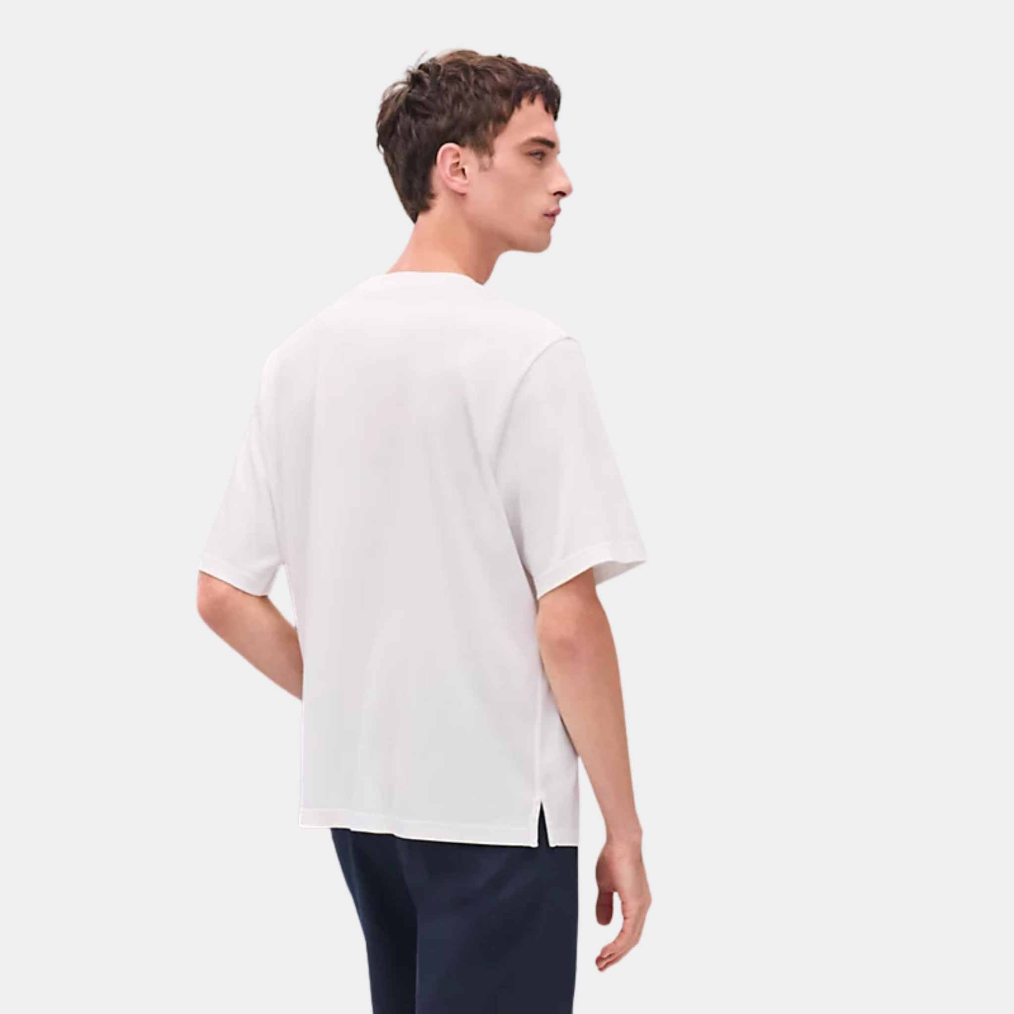 Hermes H Puzzle T-shirt With Leather Detail Blanc, Back, Model