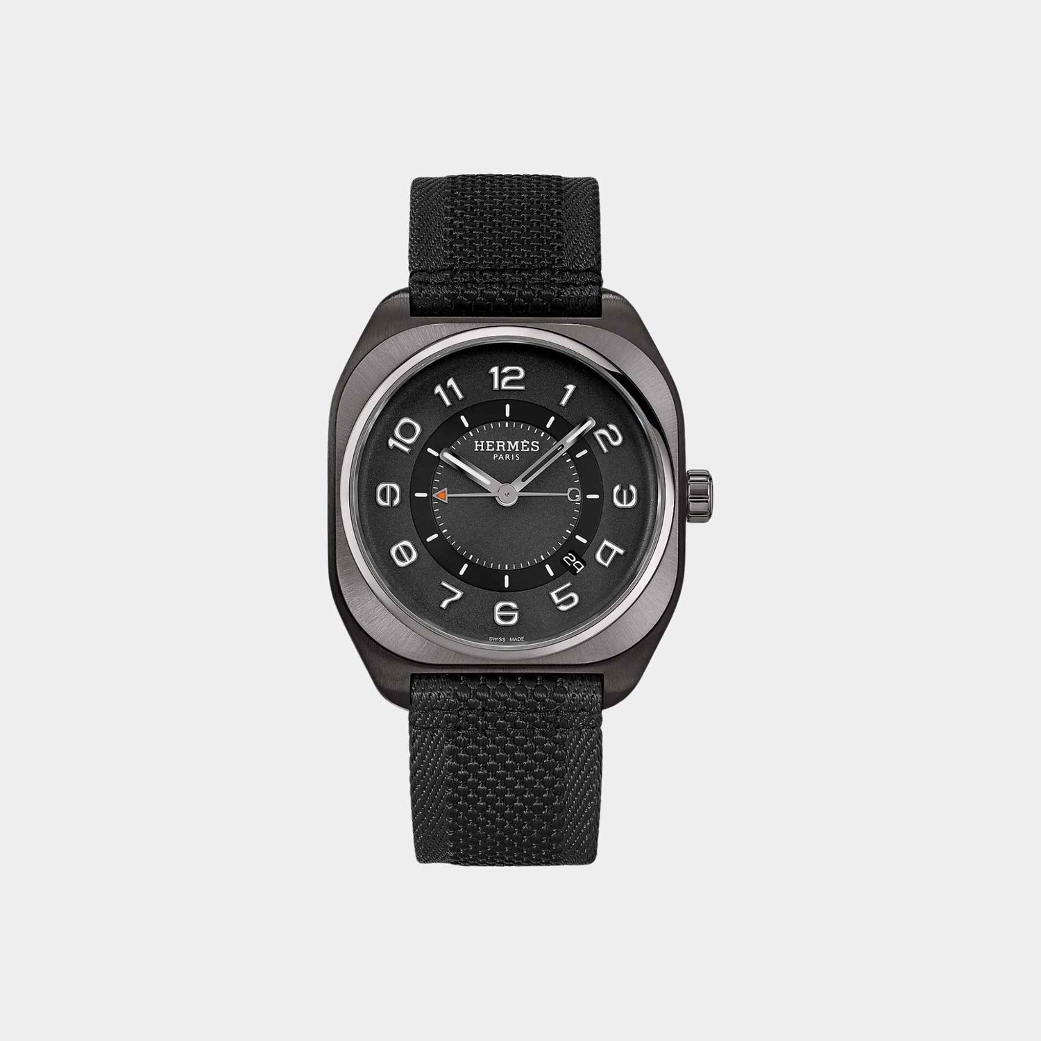 Hermès H08 42mm Titanium Watch with Black Webbing Strap, Front