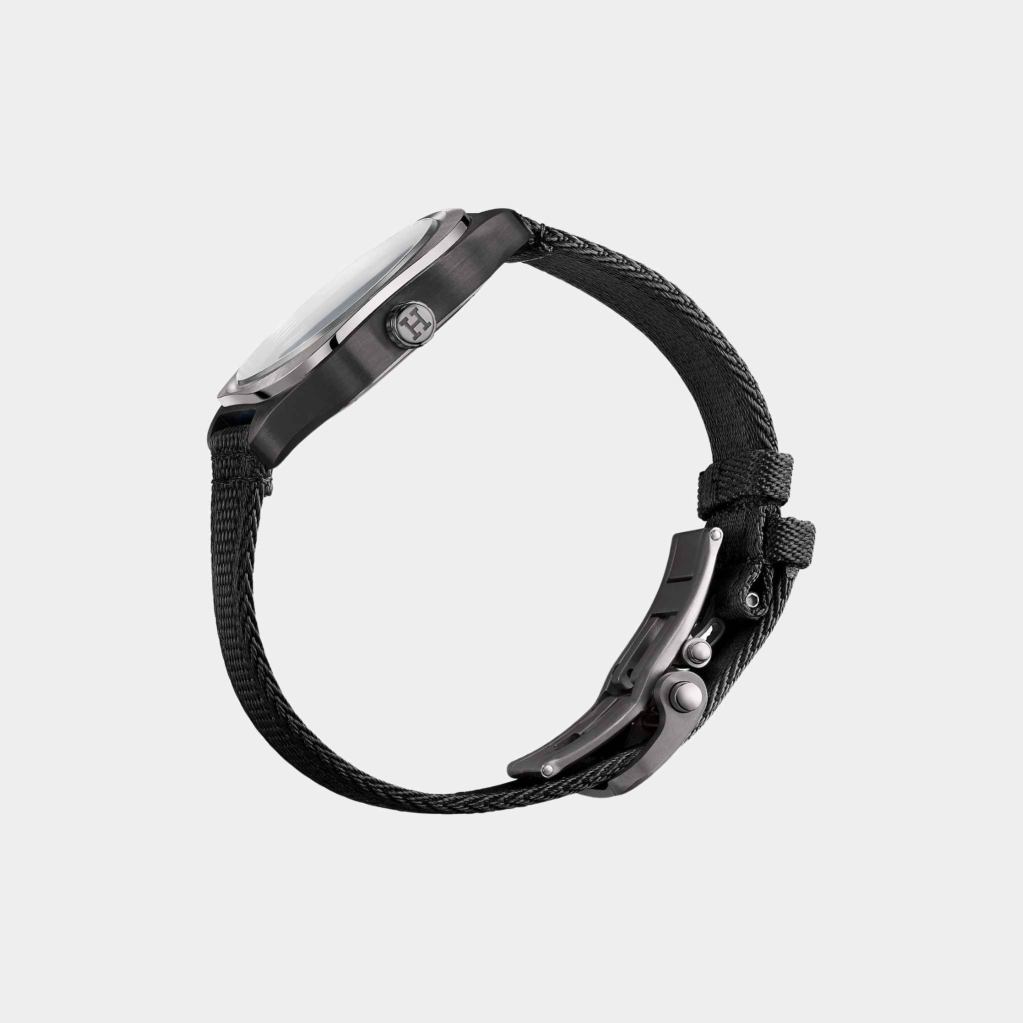 Hermes H08 Matte Black Satin-Finish Titanium Watch With Webbing Strap, Side