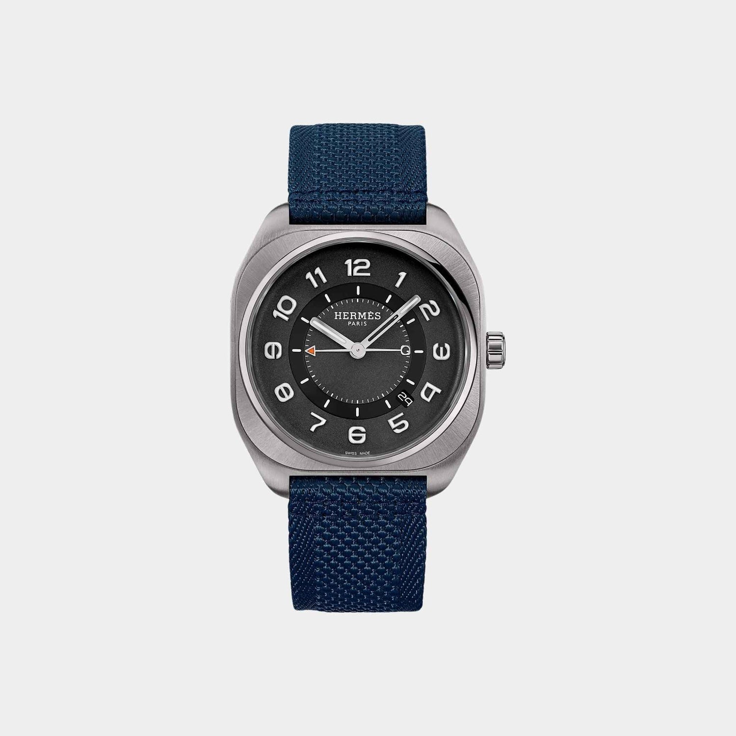 Hermes H08 Titanium Watch With Blue Webbing Strap, Front