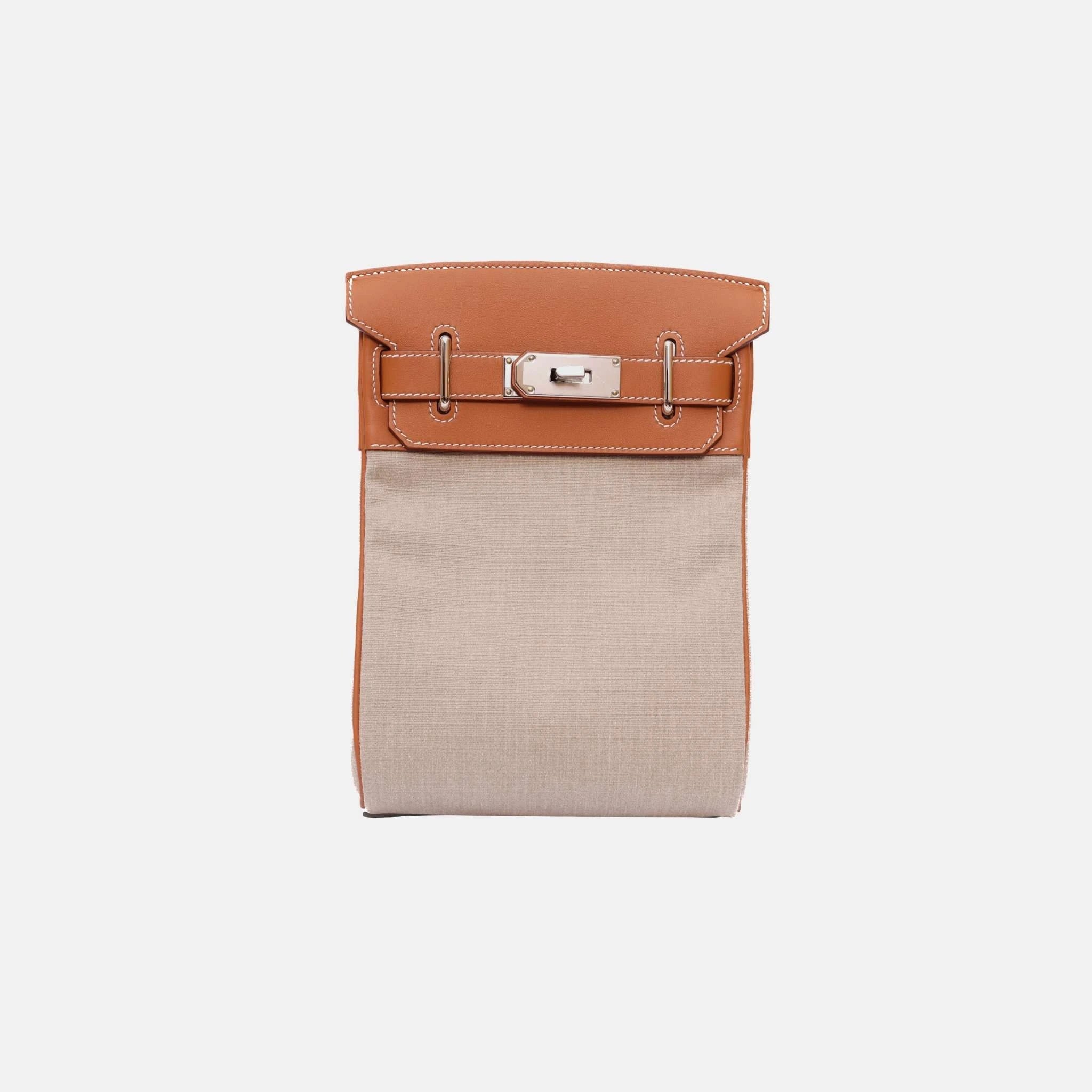 Hermes HAC A Dos PM GoldFicelle in LeatherCanvas PHW, Front