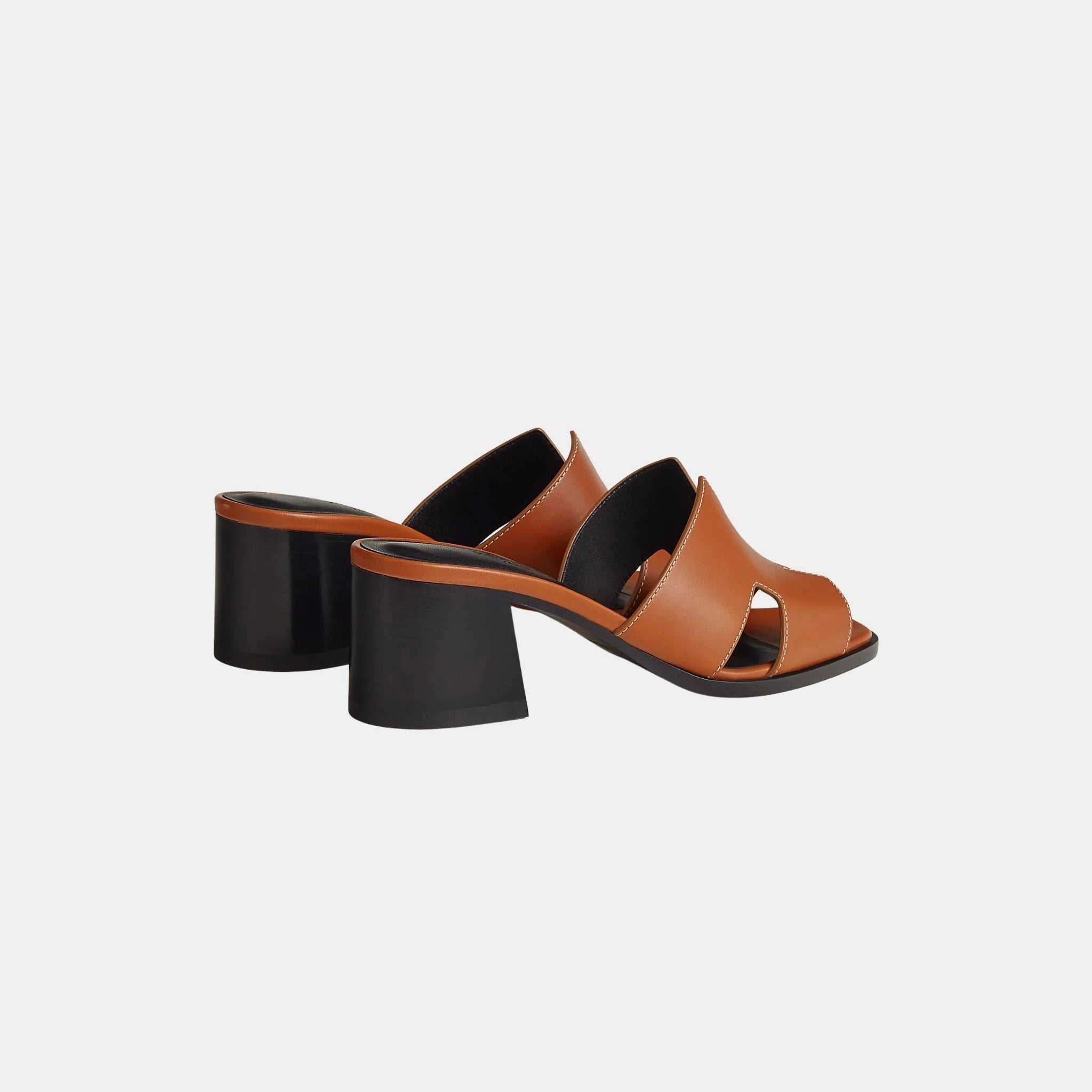 Hermes Helia 60 High Heel Heritage Calfskin Sandal, Naturel, Back