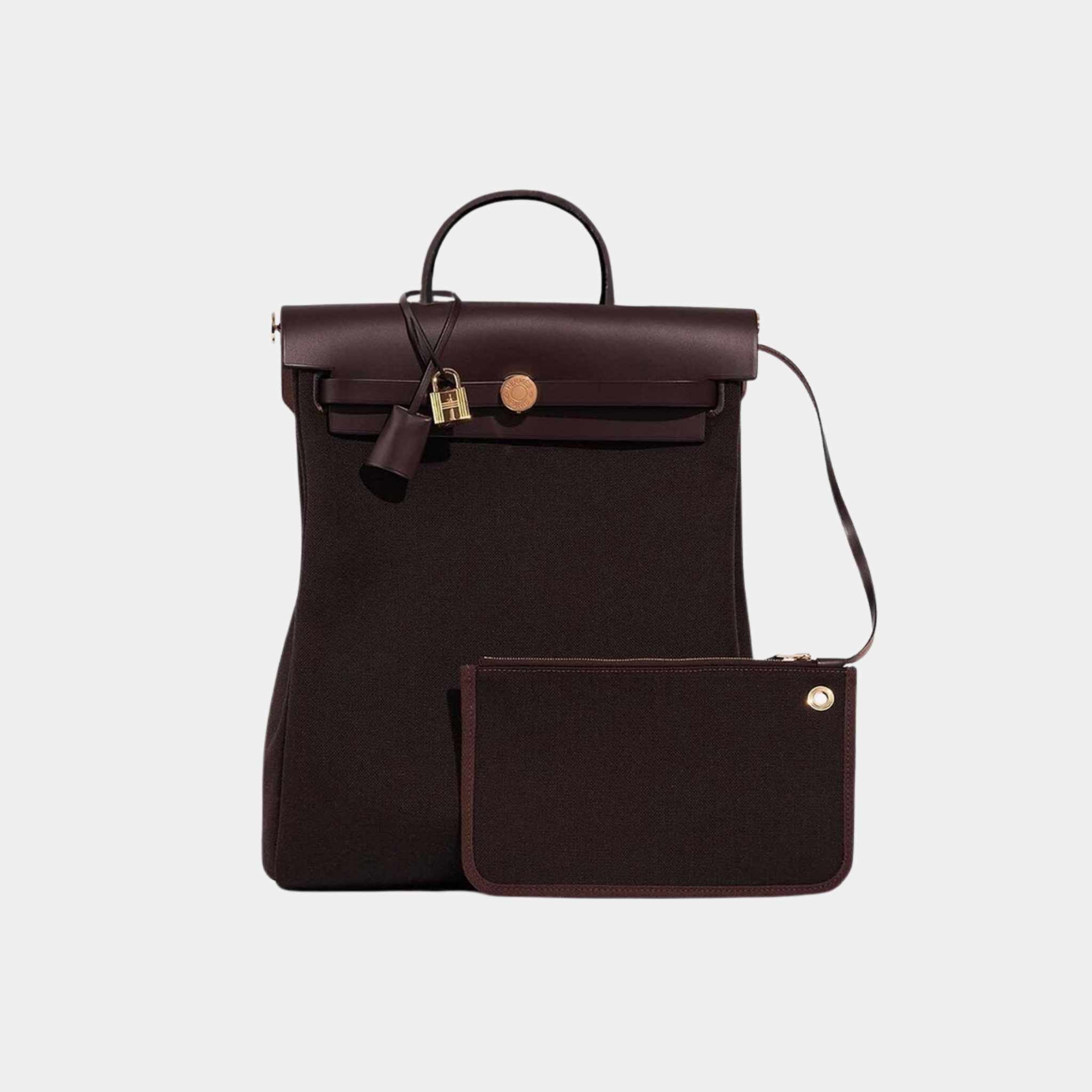 Hermes Herbag Backpack Toile Vache Hunter Ebene, Front
