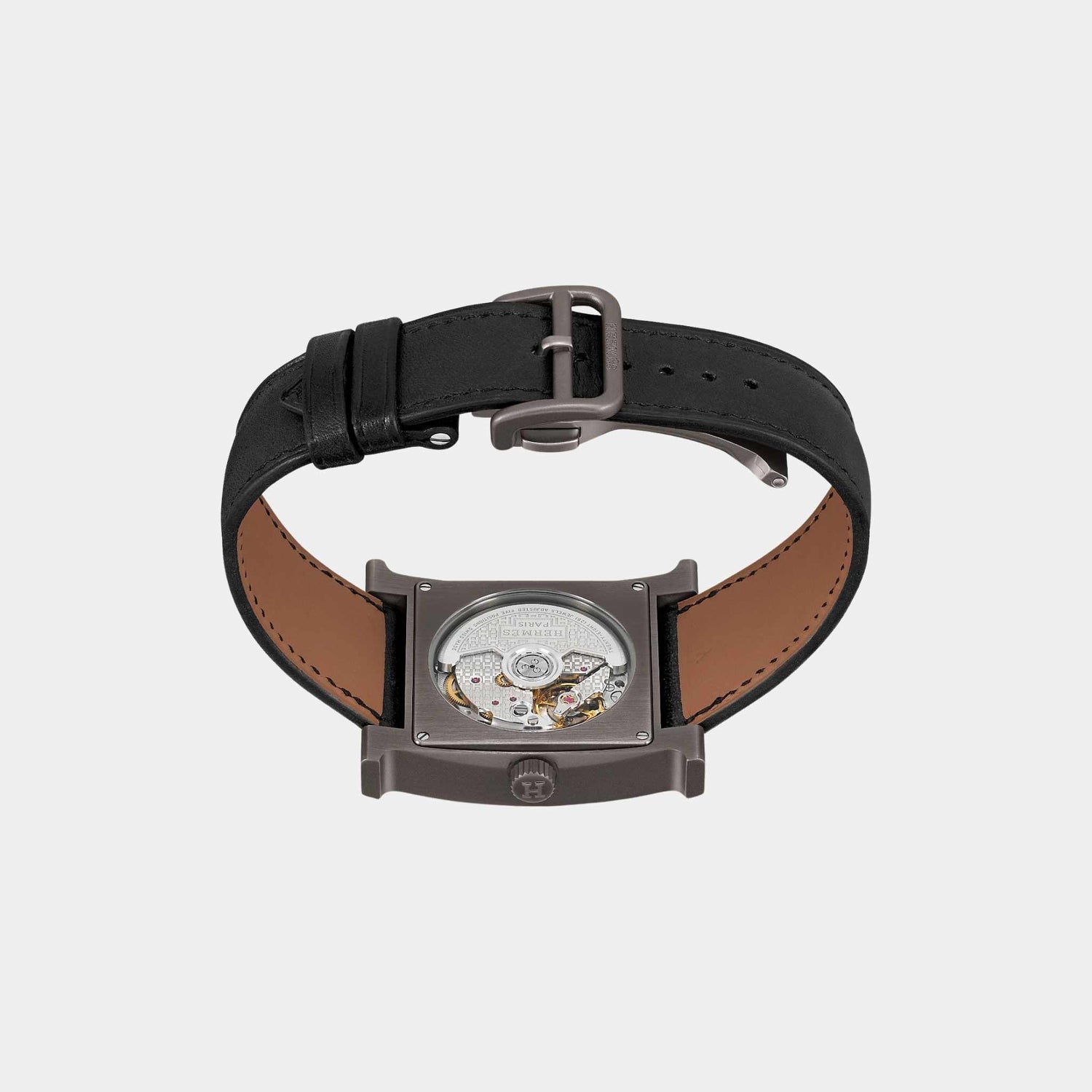Hermes Heure H 34 mm Titanium Watch With Black Barenia Calfskin Strap, Back