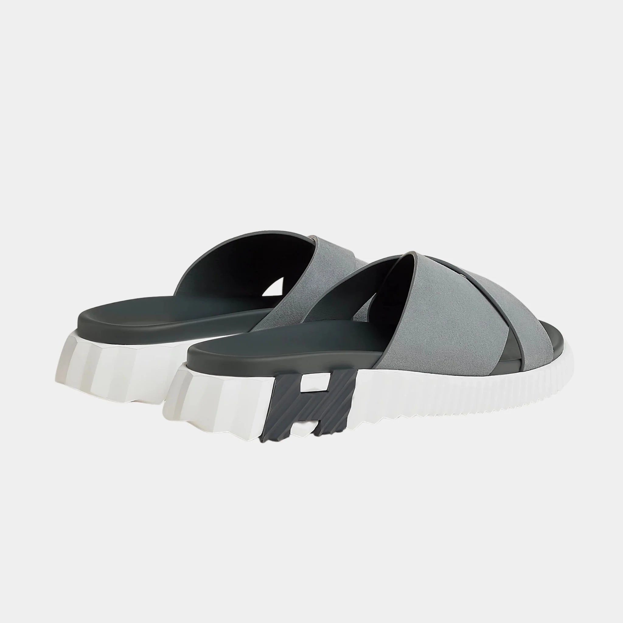 Hermes Infra Sandals in Suede Goatskin, Gris Orage, Back