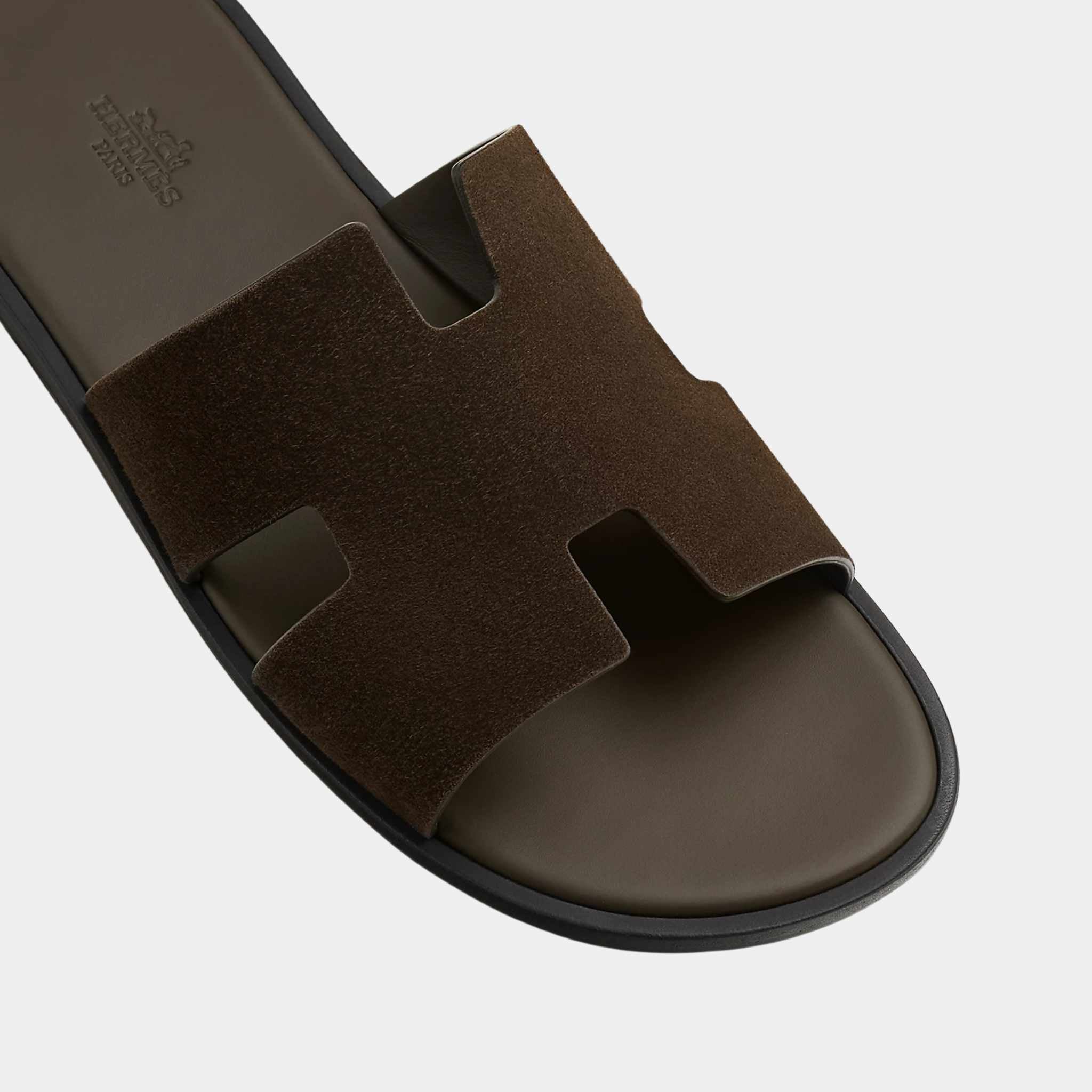 Hermes Izmir Sandal In Suede Goatskin, Ecorce, Top