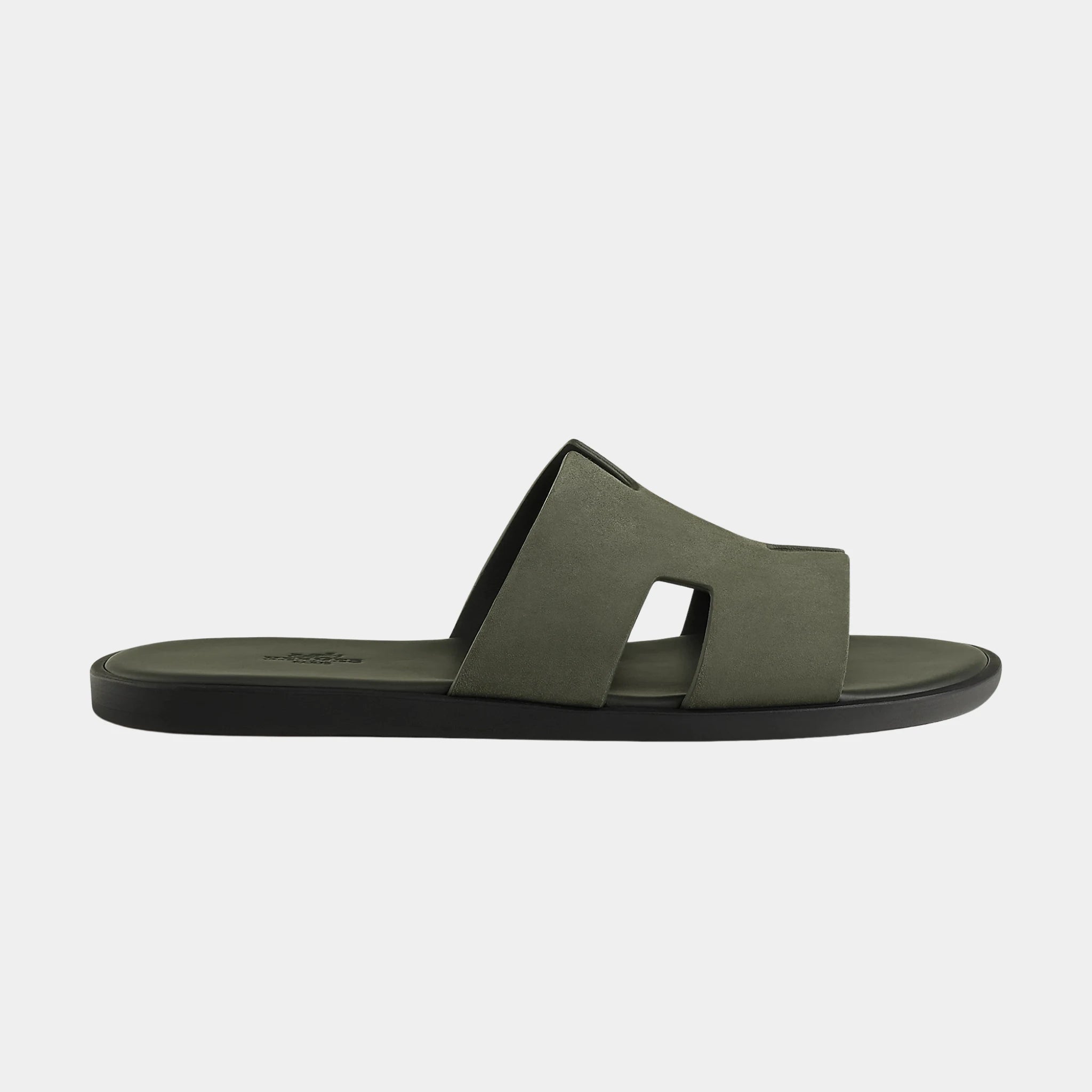 Hermes Izmir Sandal In Suede Goatskin, Vert Foret, Side
