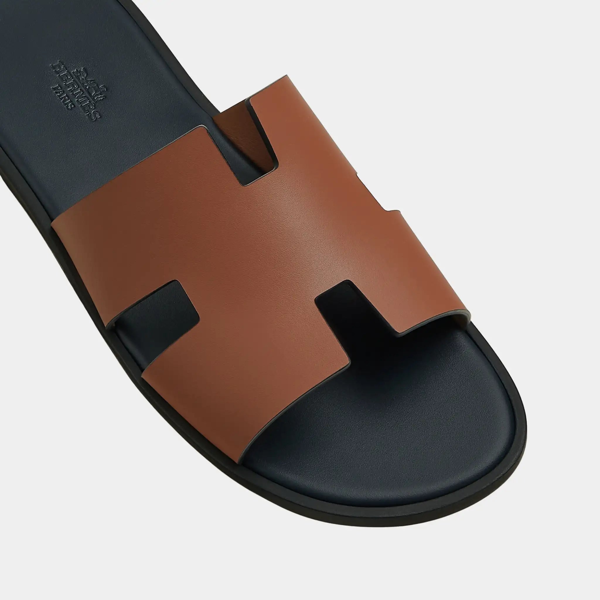 Hermes Izmir Sandal in Two Tone Calfskin, Gold, Marine, Top