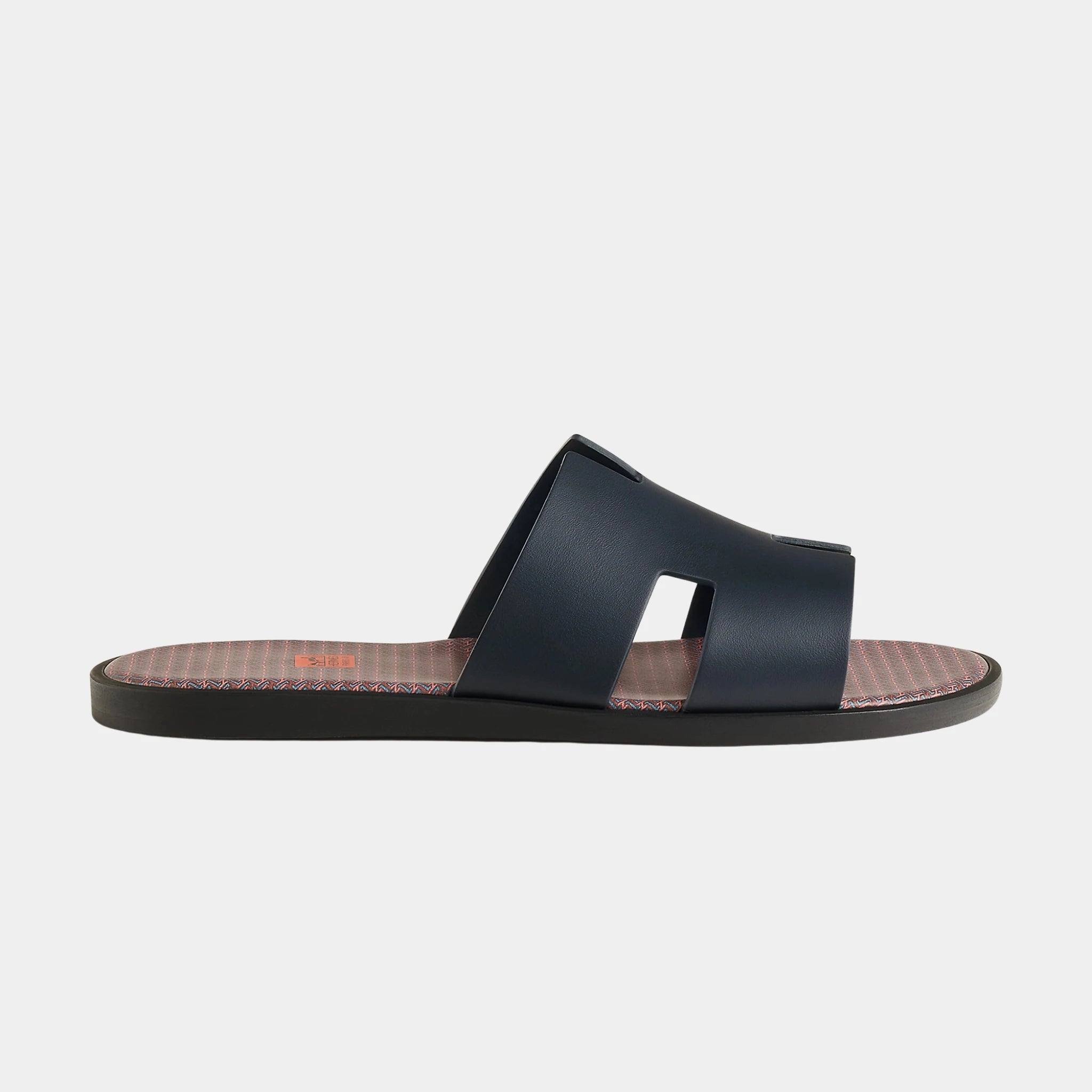 Hermes Izmir Sandals in Calfskin with H in Shadow Pattern, Marine, Side