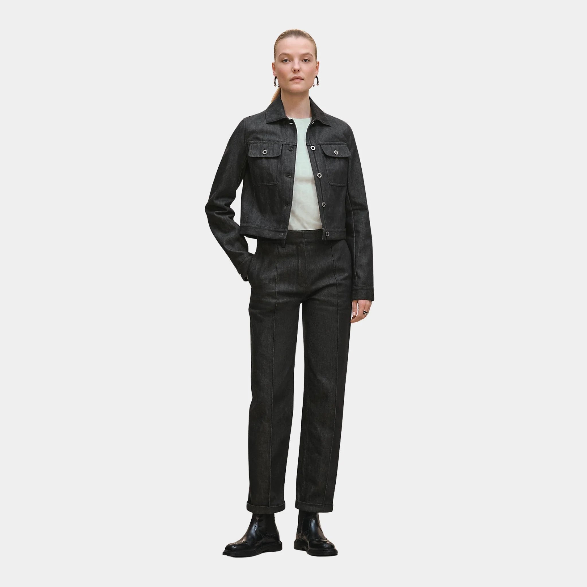 Hermes Jacket in Natural Pigment Denim, Gris Carbone, Front